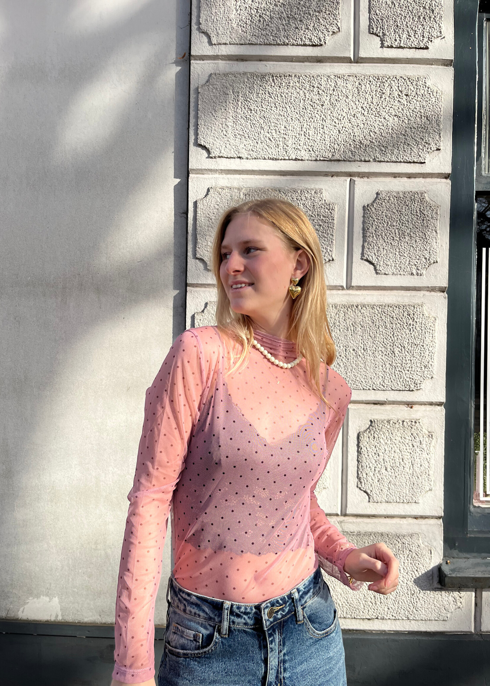 Flo Boutique Mesh top Dots Rose