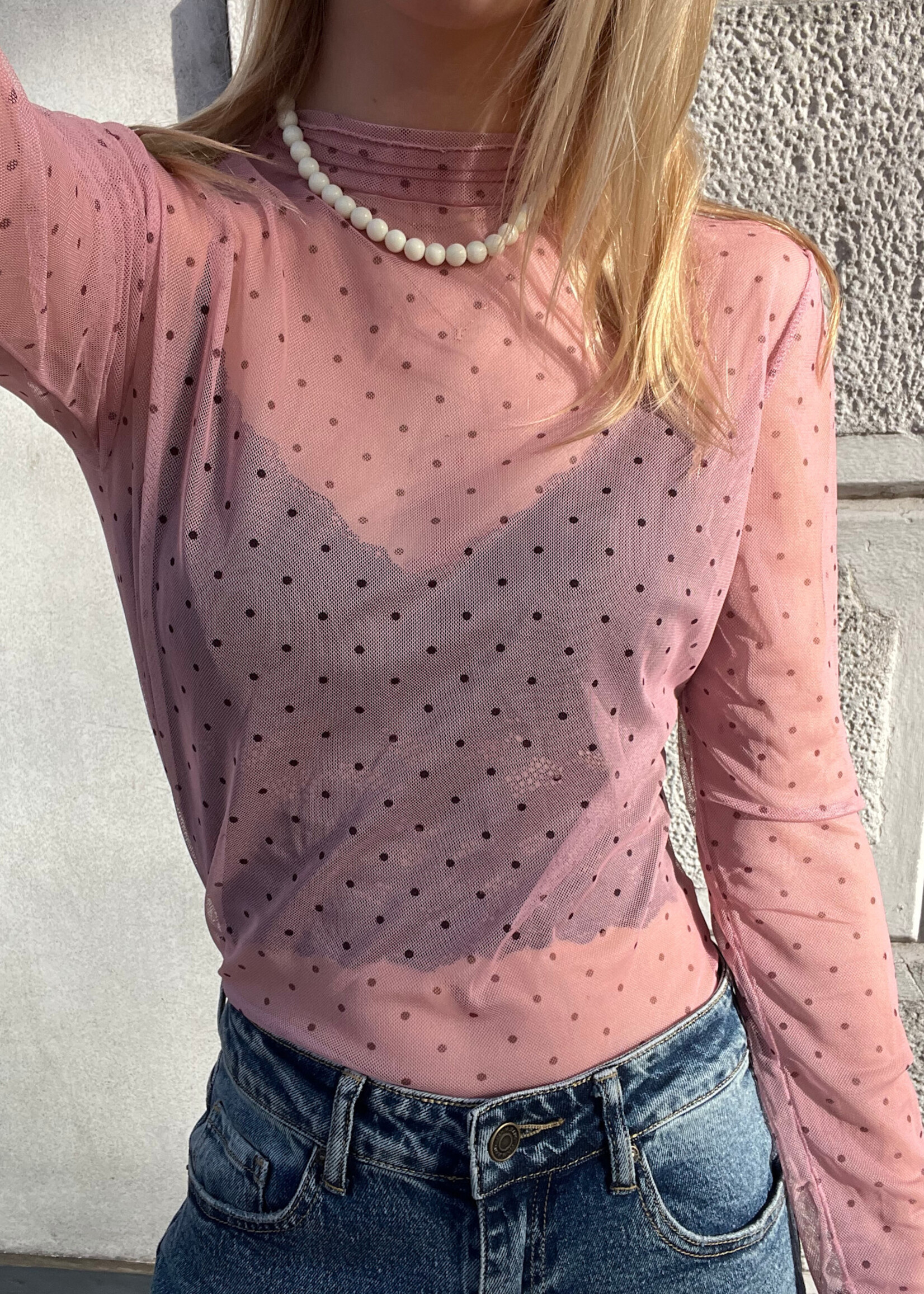 Flo Boutique Mesh top Dots Rose