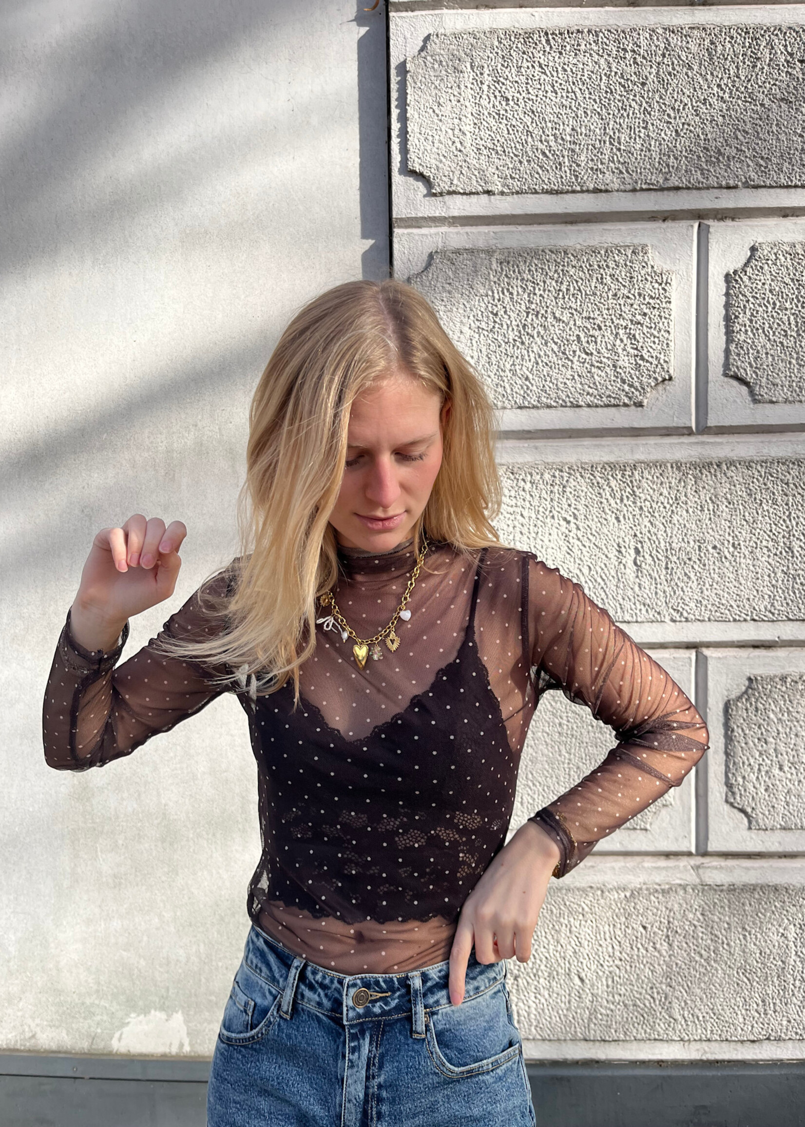 Flo Boutique Mesh top Dots Cafe