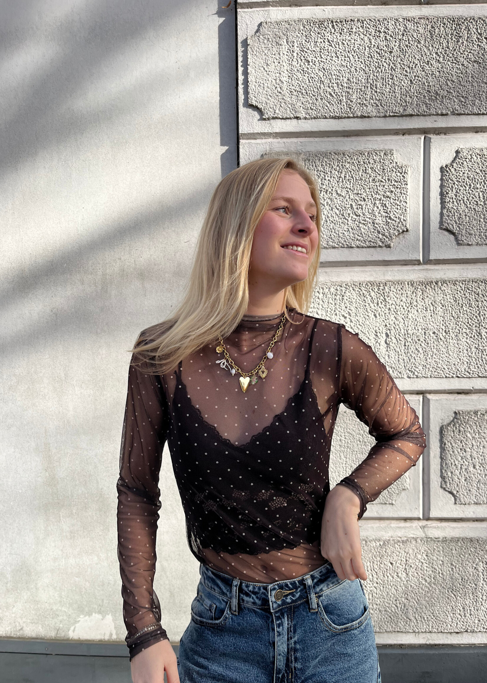 Flo Boutique Mesh top Dots Cafe