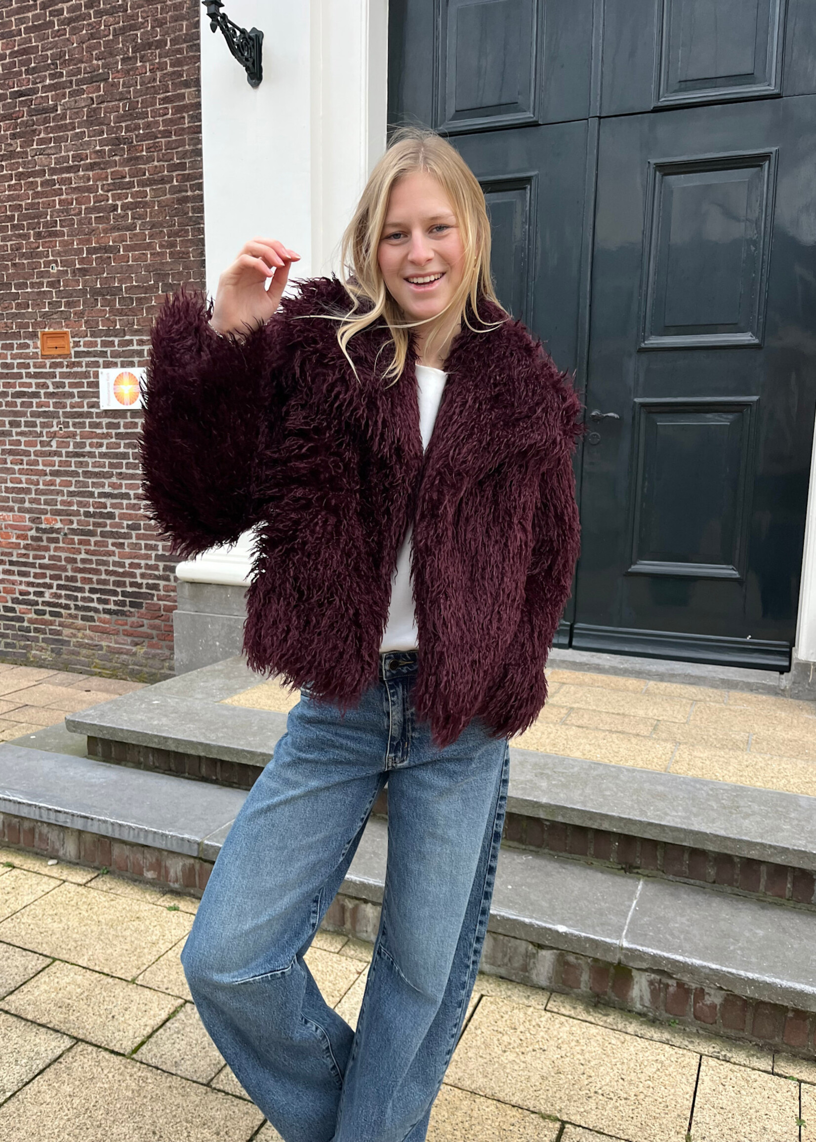 Flo Boutique Faux Fur Jas Marit Bordeaux