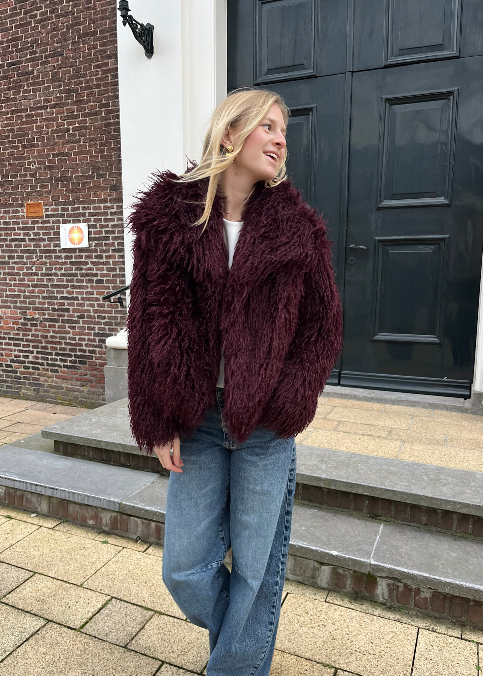 Flo Boutique Faux Fur Jas Marit Bordeaux