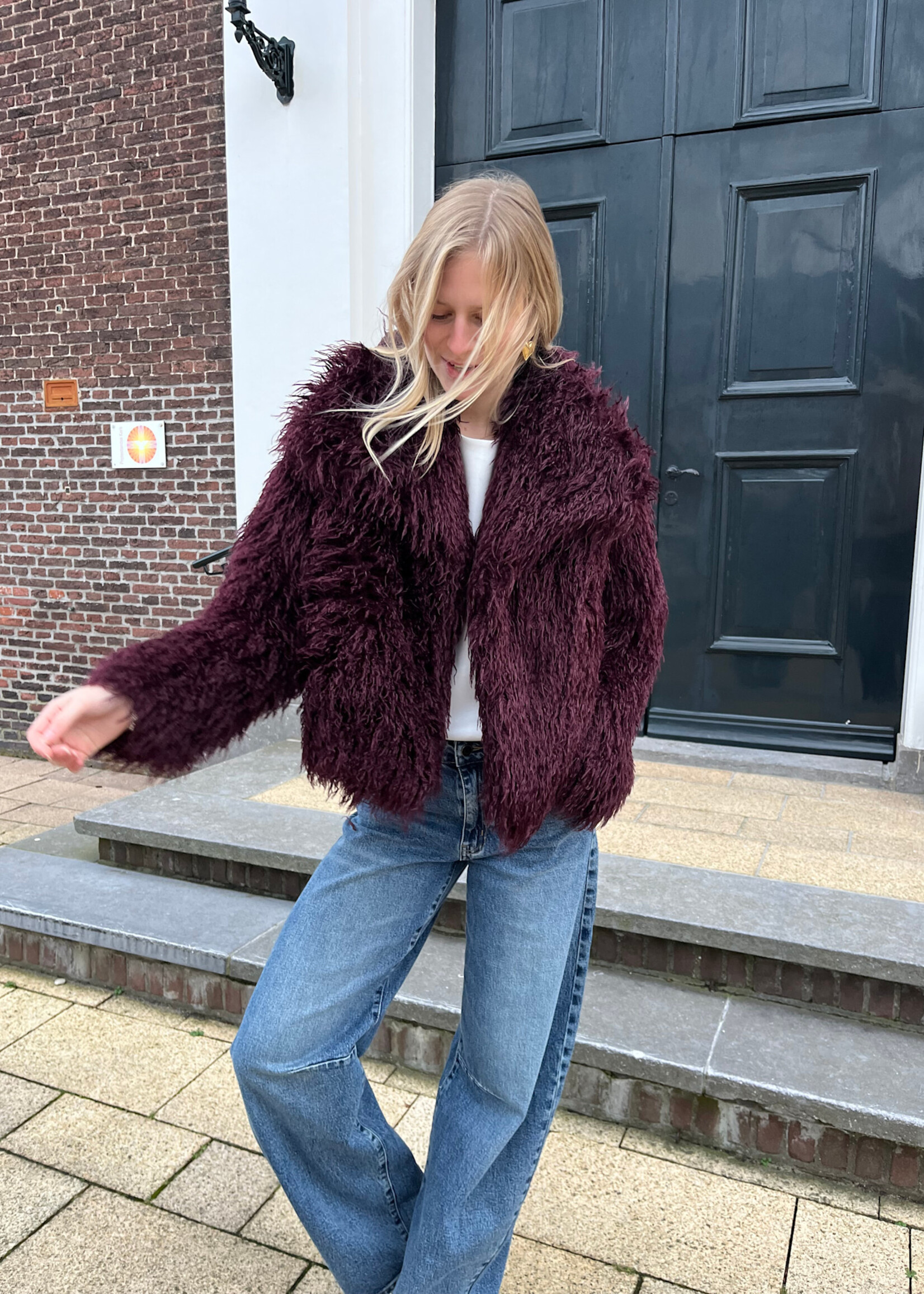 Flo Boutique Faux Fur Jas Marit Bordeaux
