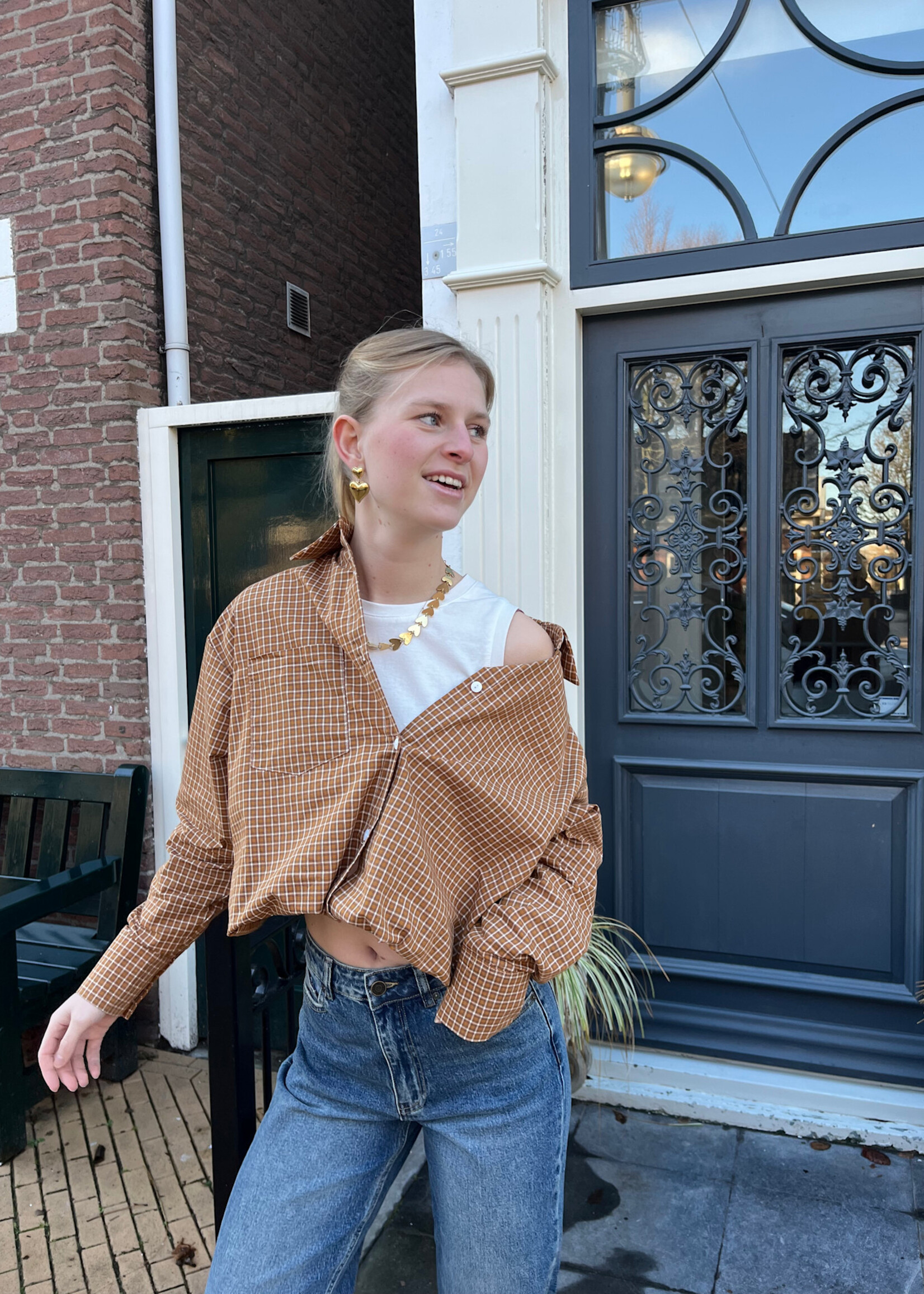 Flo Boutique Cropped Top+Blouse Renske Camel