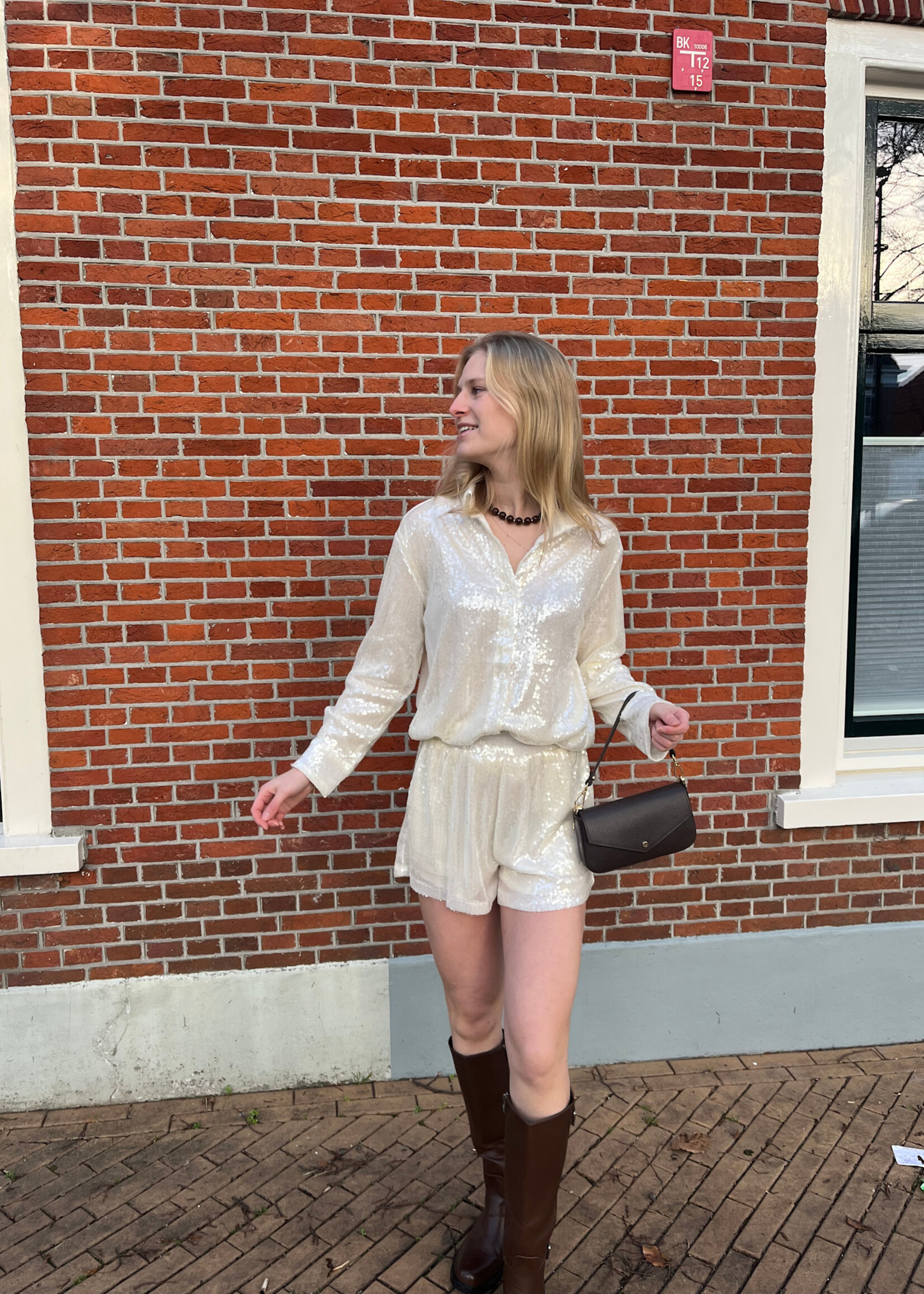 Flo Boutique Short Trix Sequin Beige