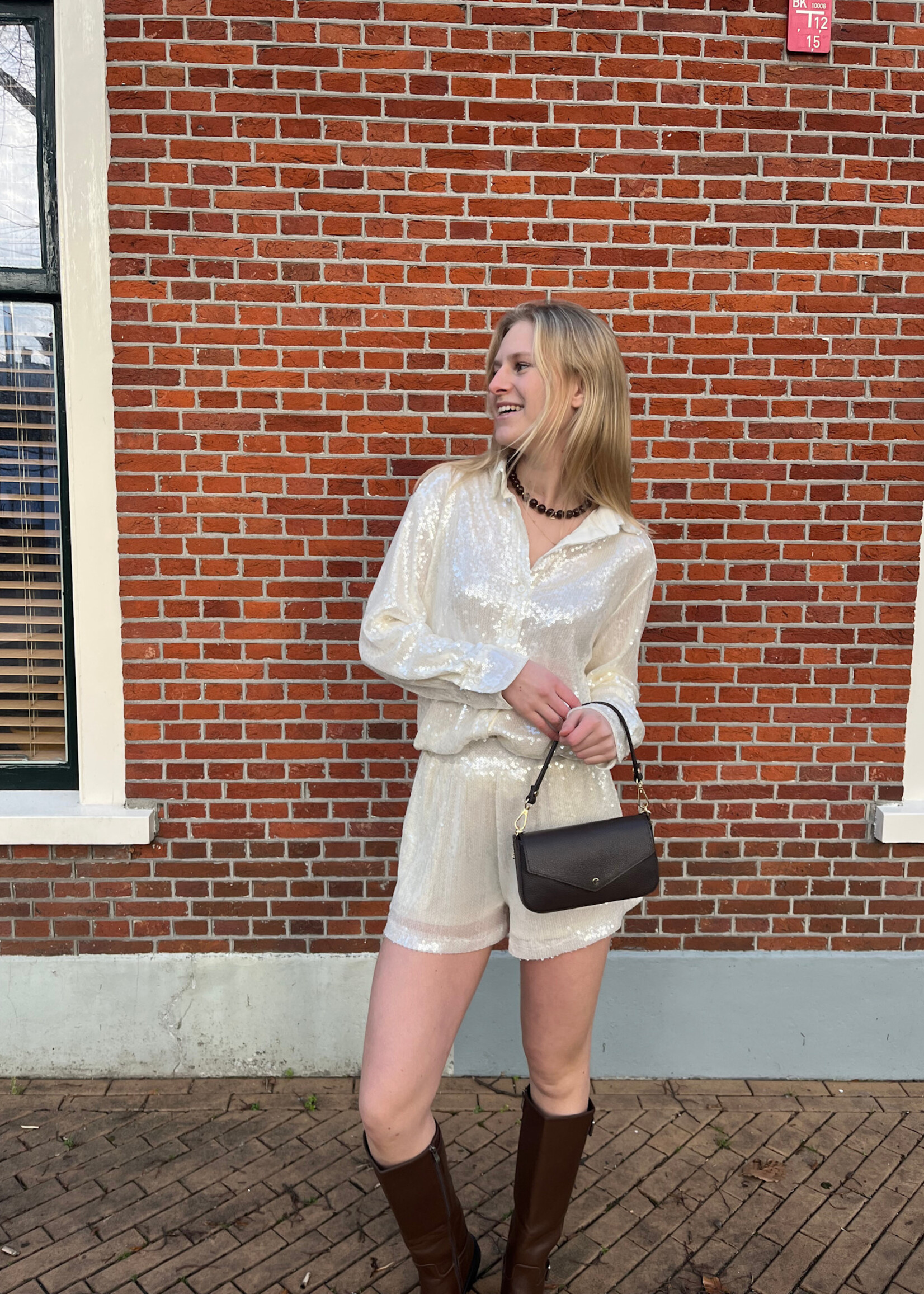 Flo Boutique Blouse Trix Sequin Beige