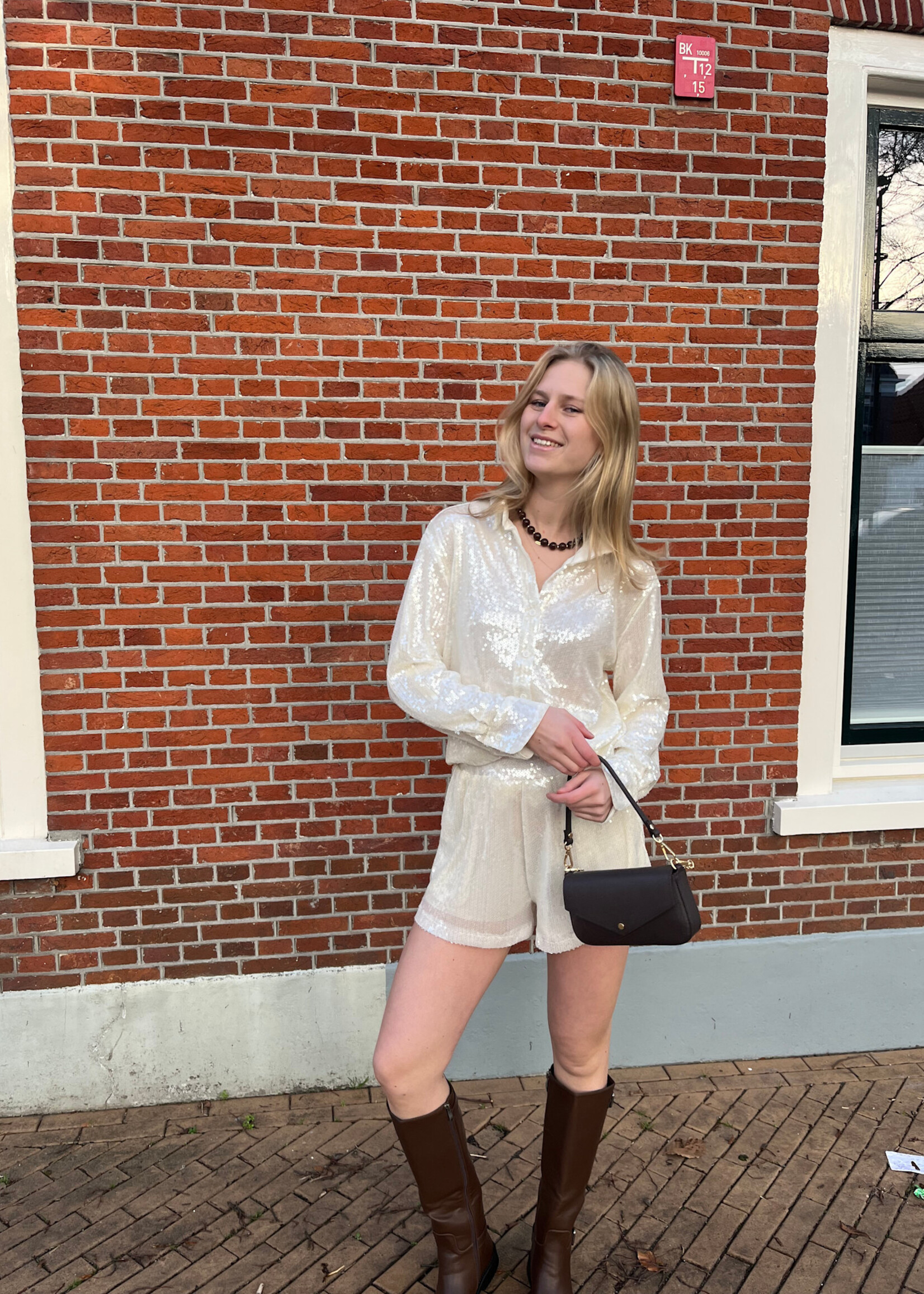 Flo Boutique Blouse Trix Sequin Beige