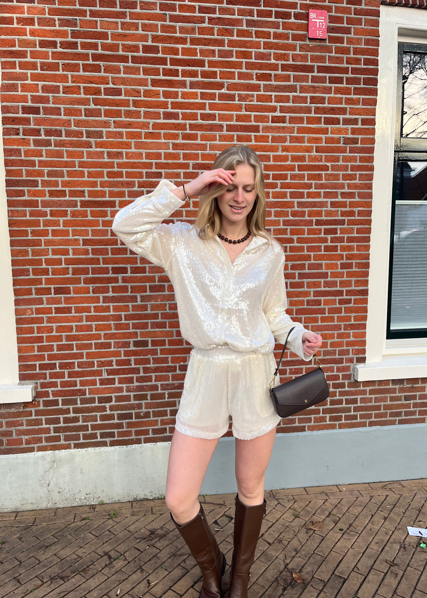 Flo Boutique Blouse Trix Sequin Beige