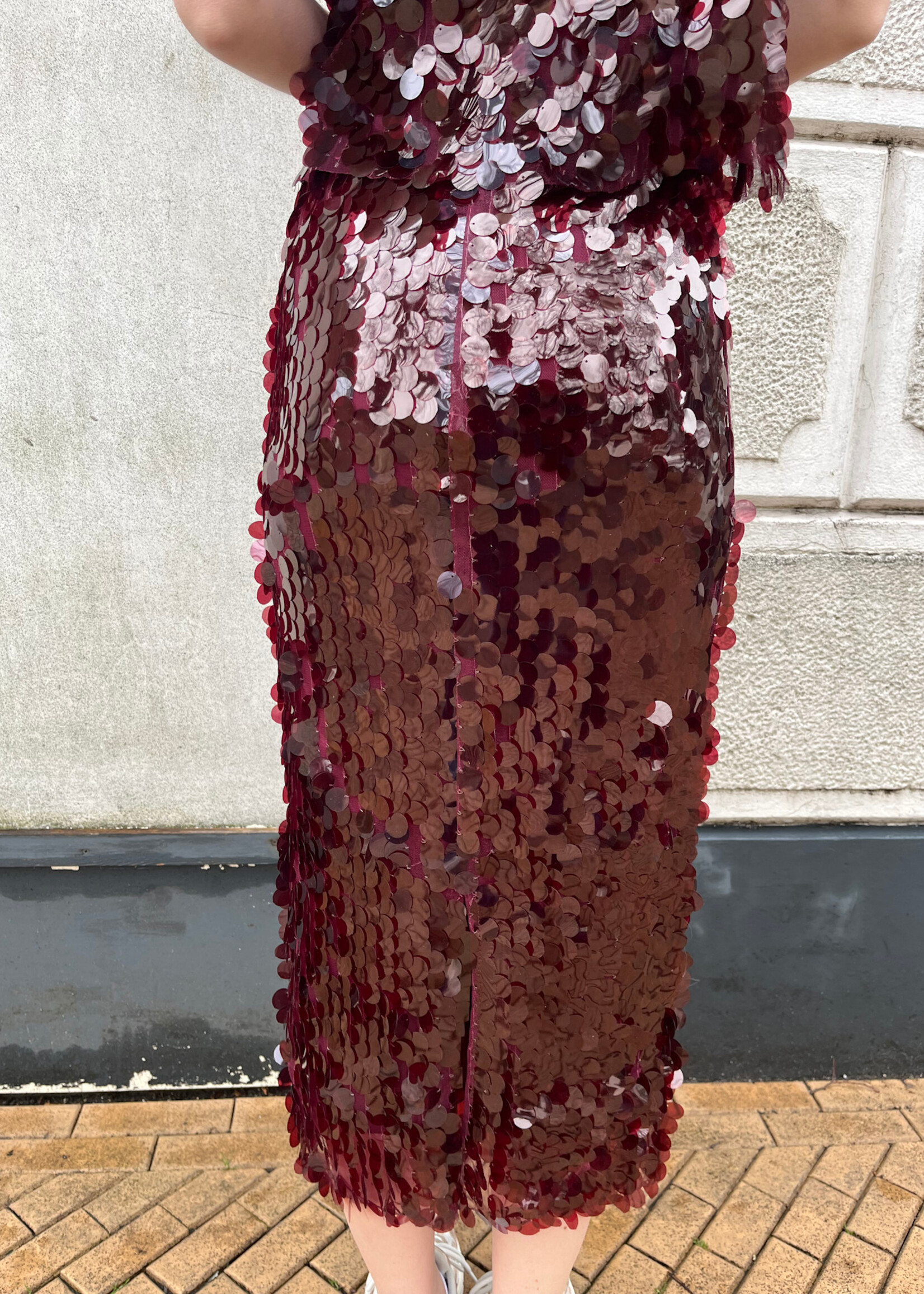 Flo Boutique Long Sequin Skirt Mae Bordeaux