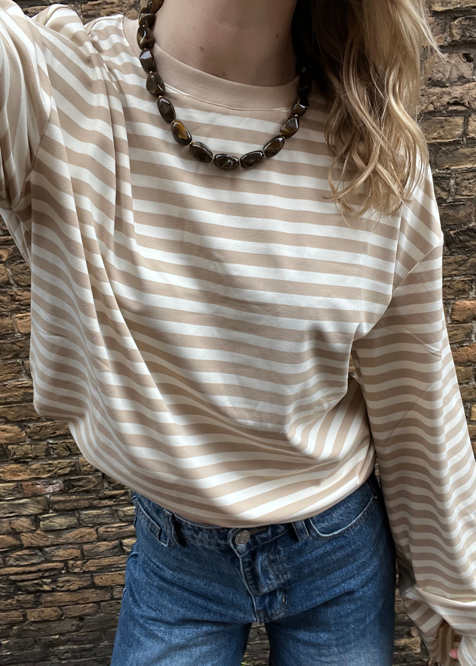 Flo Boutique Longsleeve Teun Stripe Beige/Brown