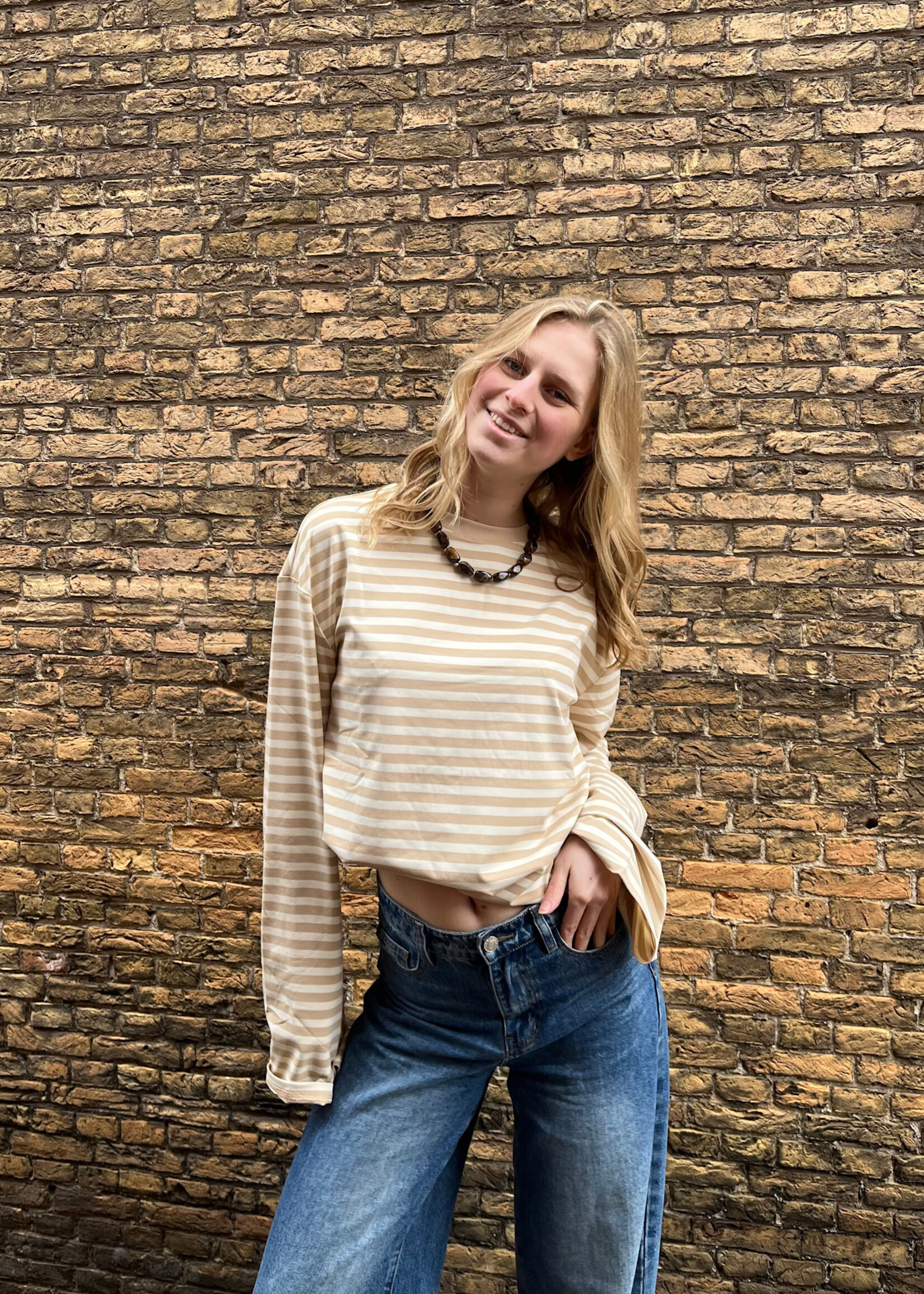 Flo Boutique Longsleeve Teun Stripe Beige/Brown