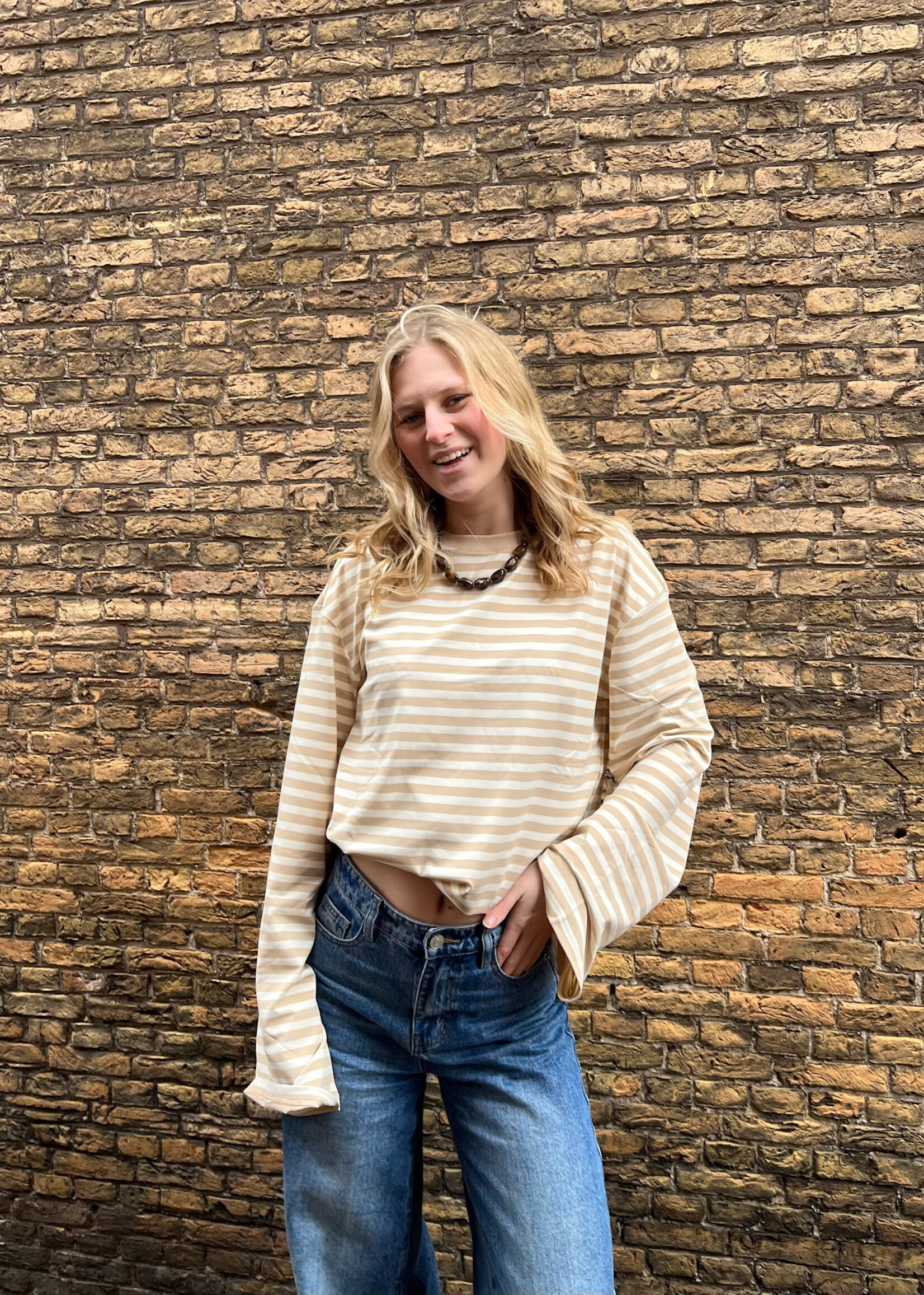 Flo Boutique Longsleeve Teun Stripe Beige/Brown