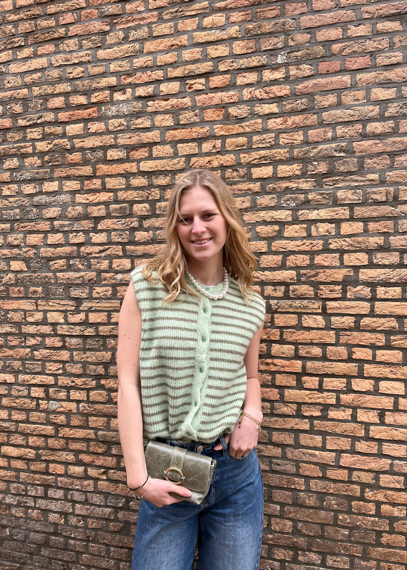 Flo Boutique Gilet Bregje Stripe Green