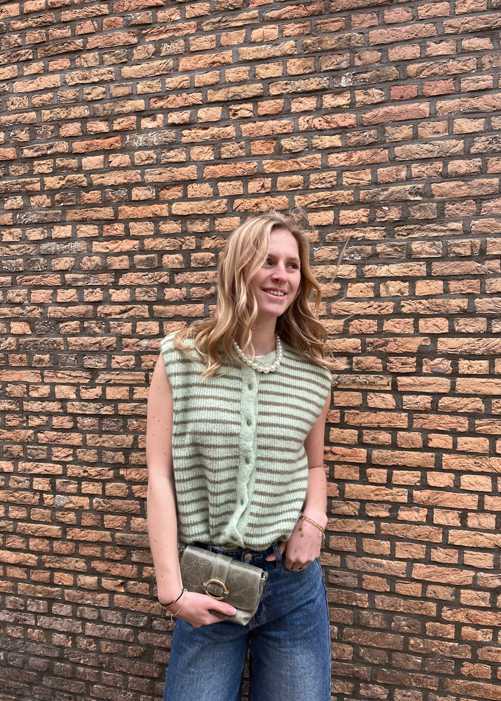 Flo Boutique Gilet Bregje Stripe Green