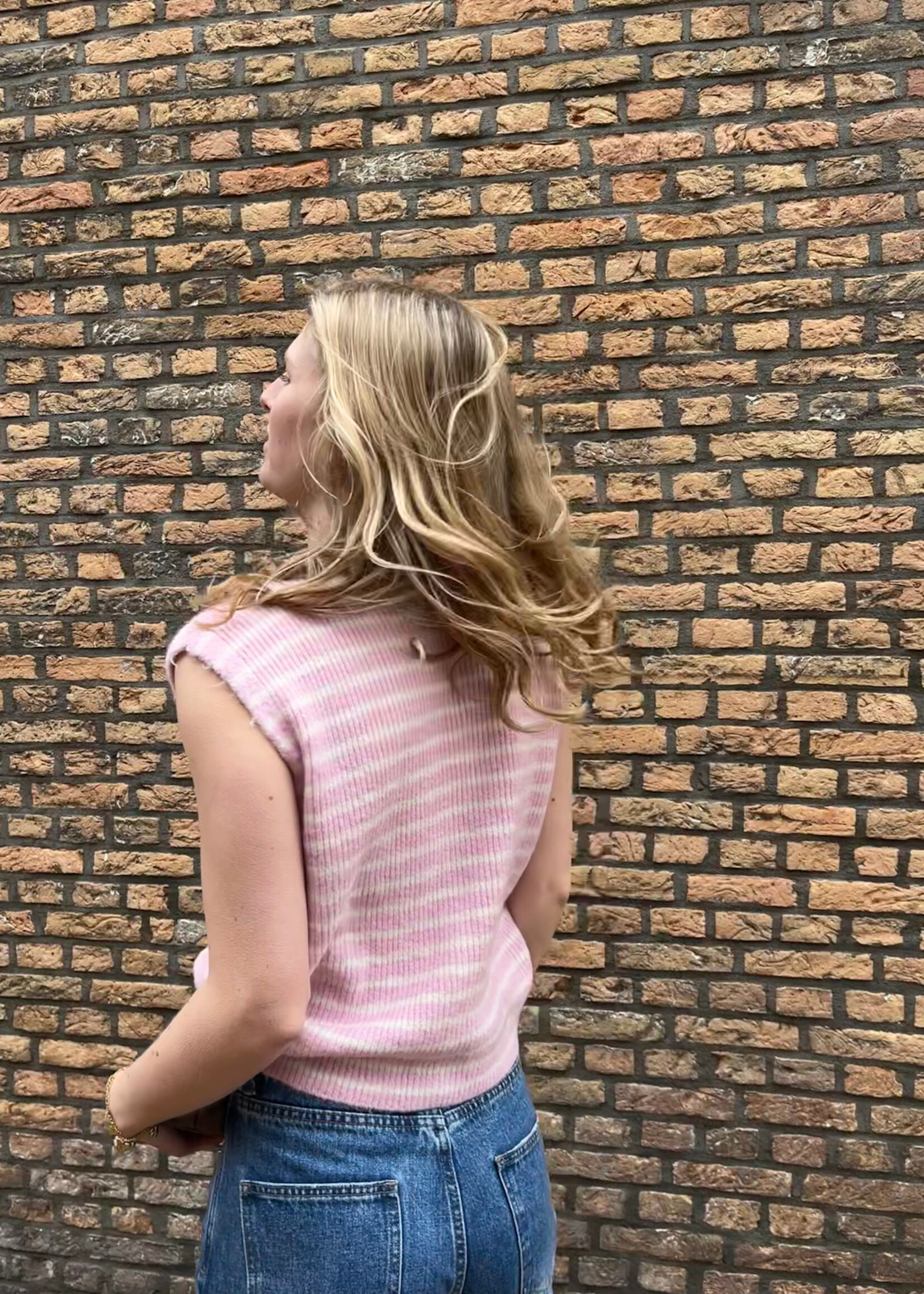 Flo Boutique Gilet Bregje Stripe Pink