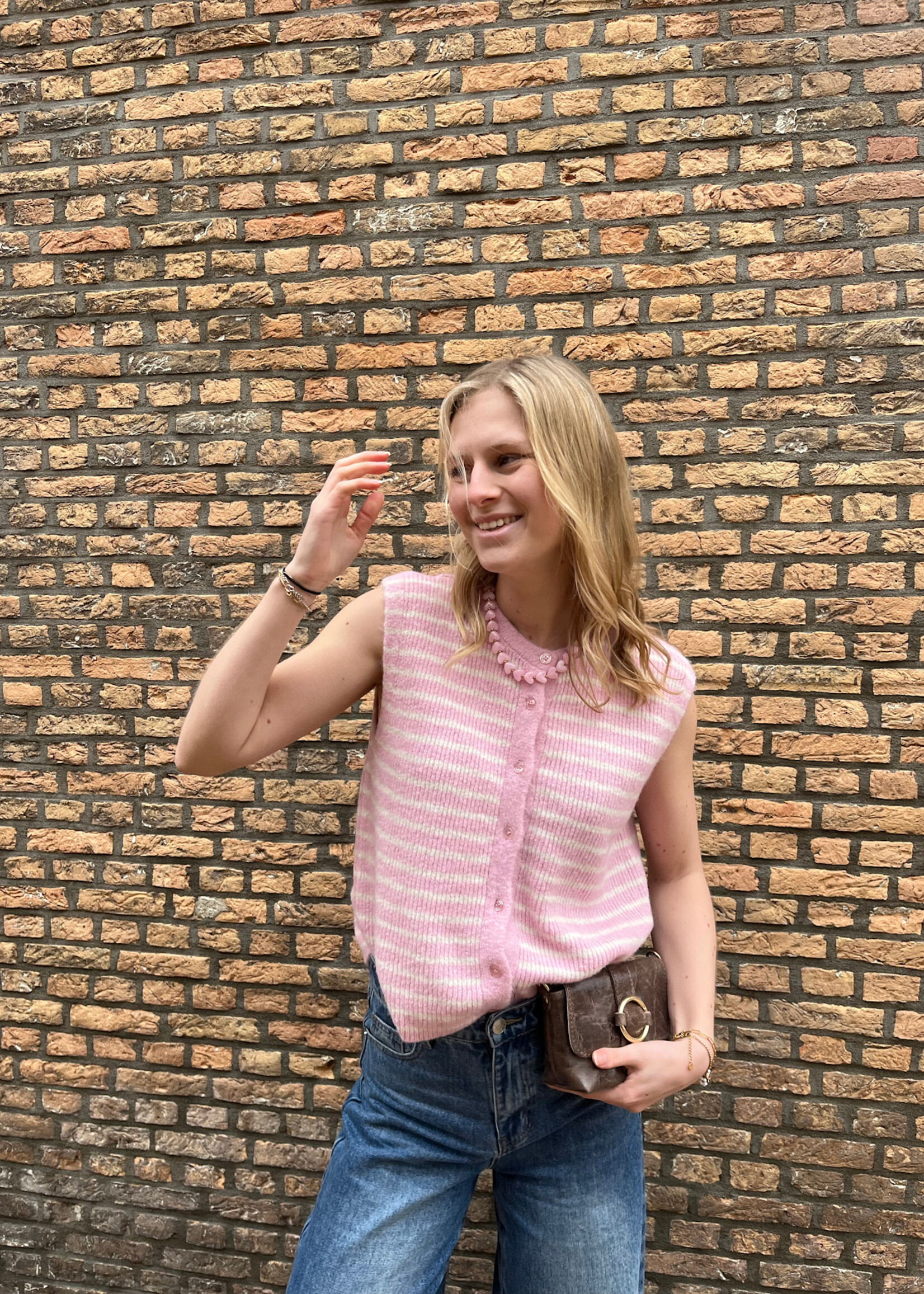 Flo Boutique Gilet Bregje Stripe Pink