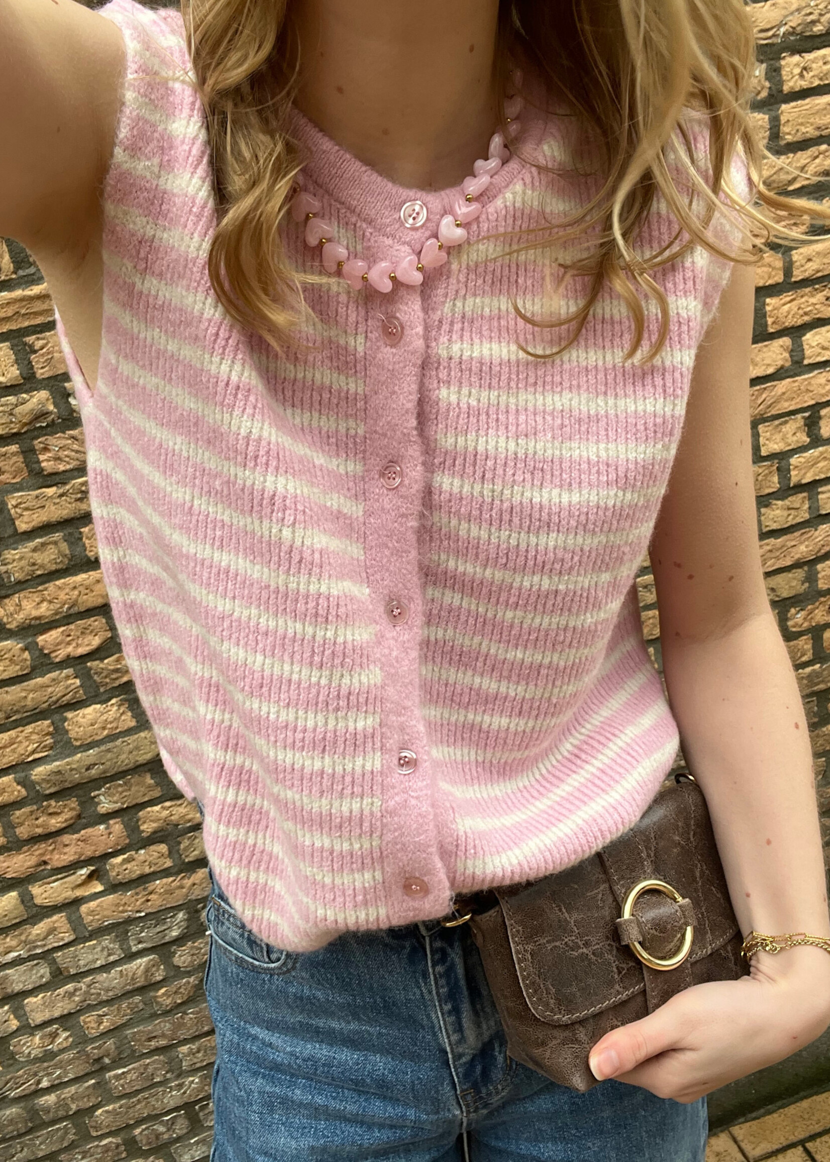 Flo Boutique Gilet Bregje Stripe Pink