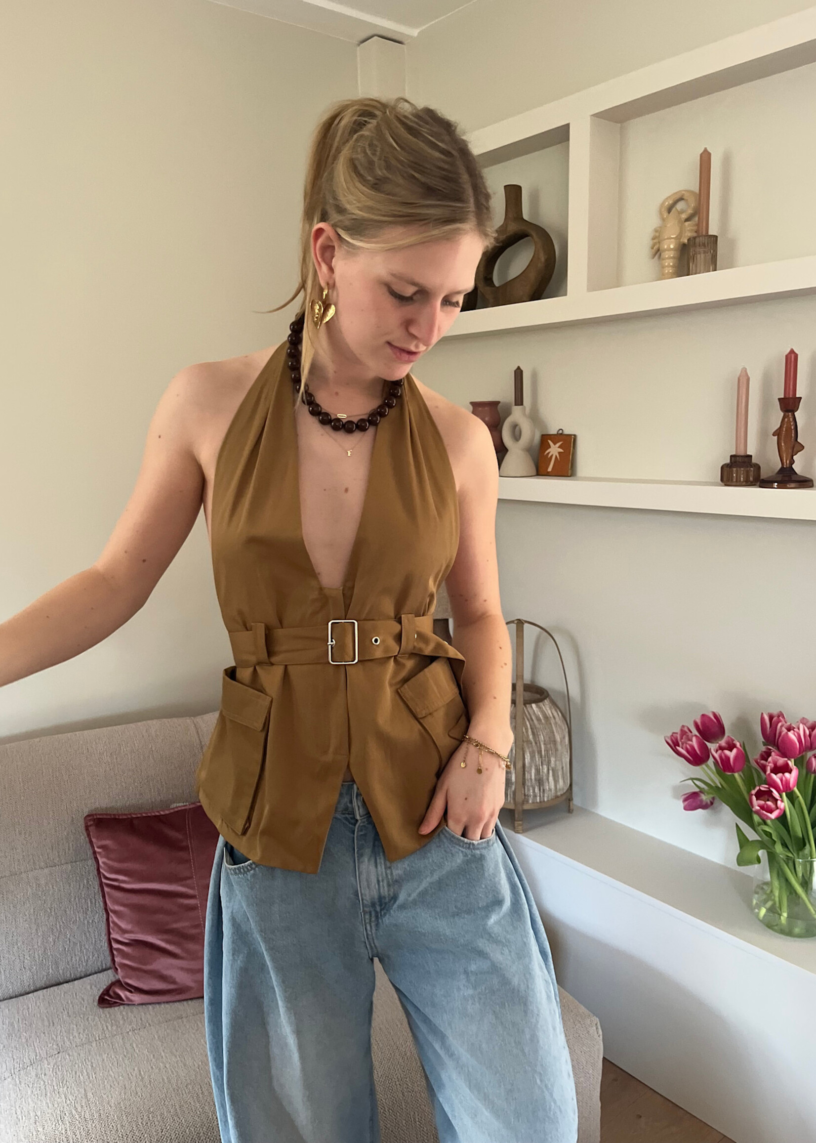 Flo Boutique Top Caro Khaki