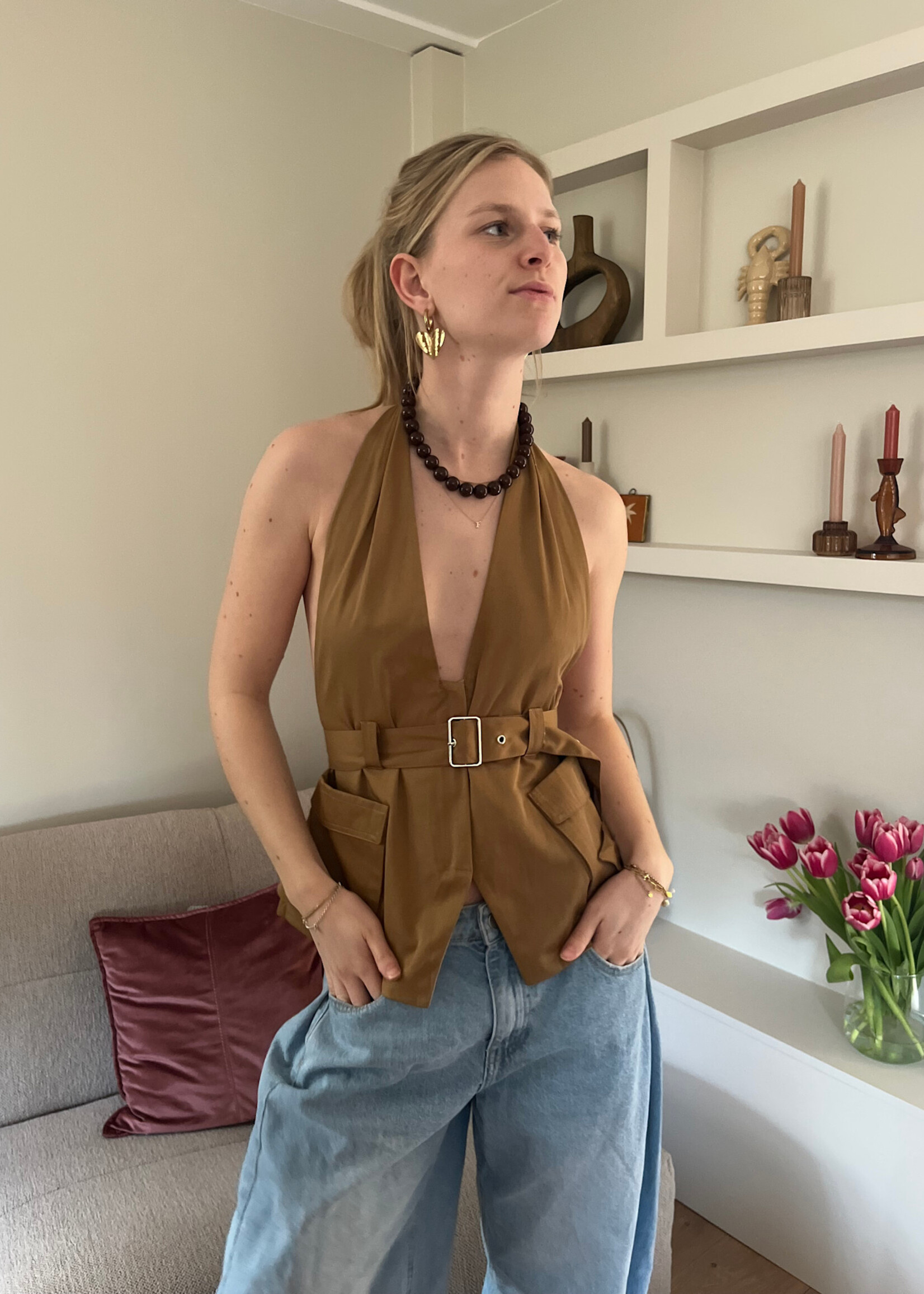 Flo Boutique Top Caro Khaki