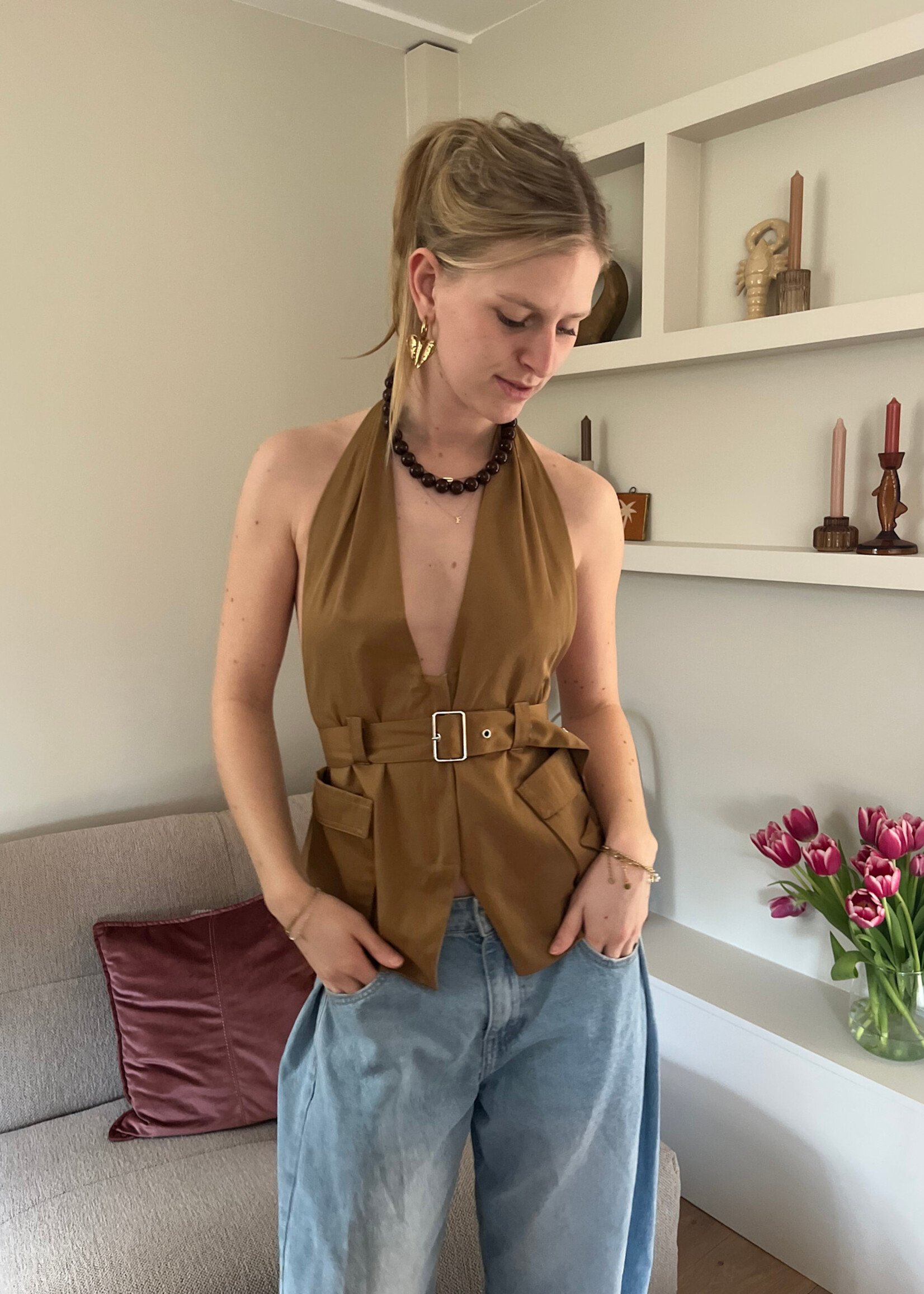 Flo Boutique Top Caro Khaki