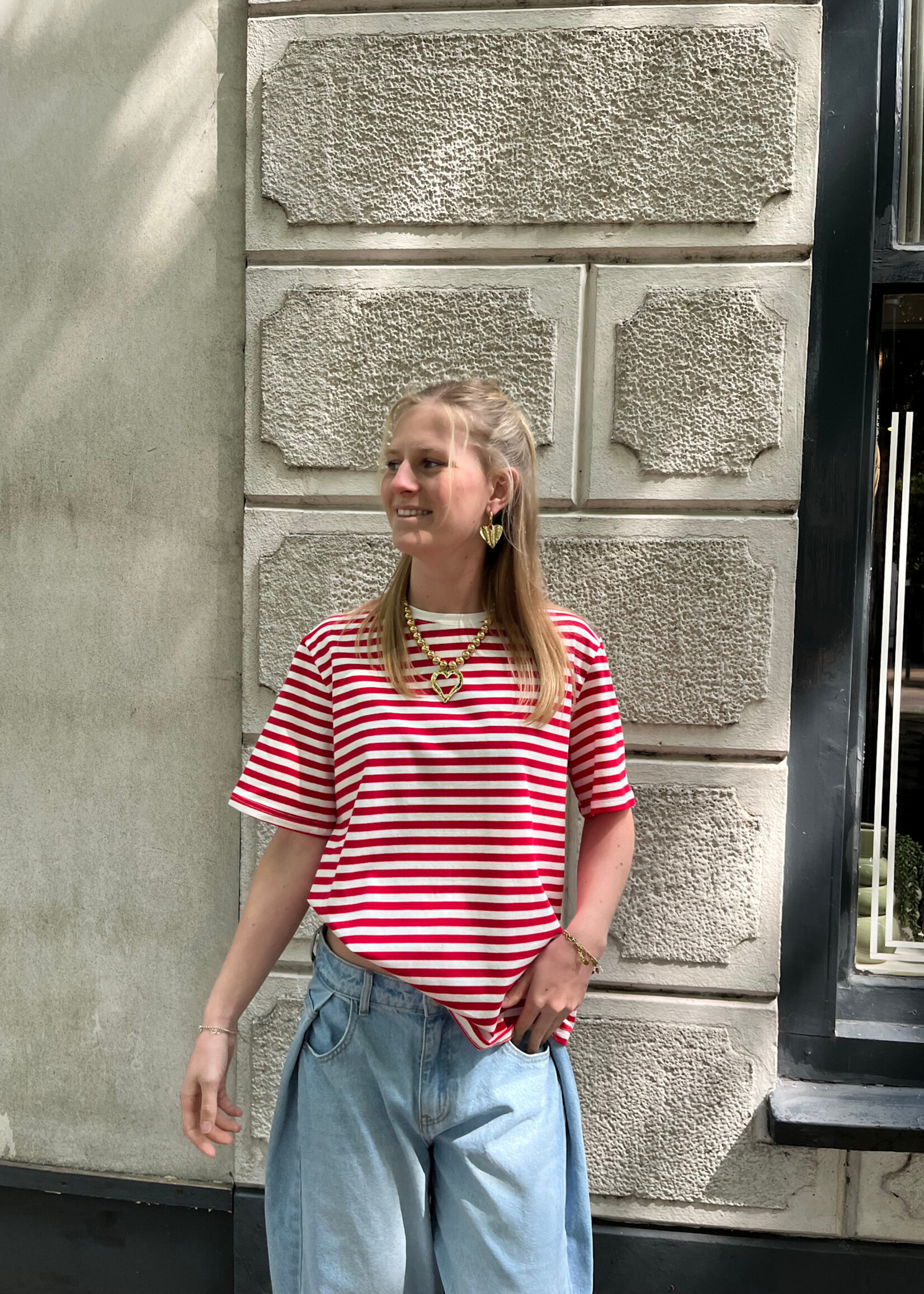 Flo Boutique T-shirt Mace Stripe Red