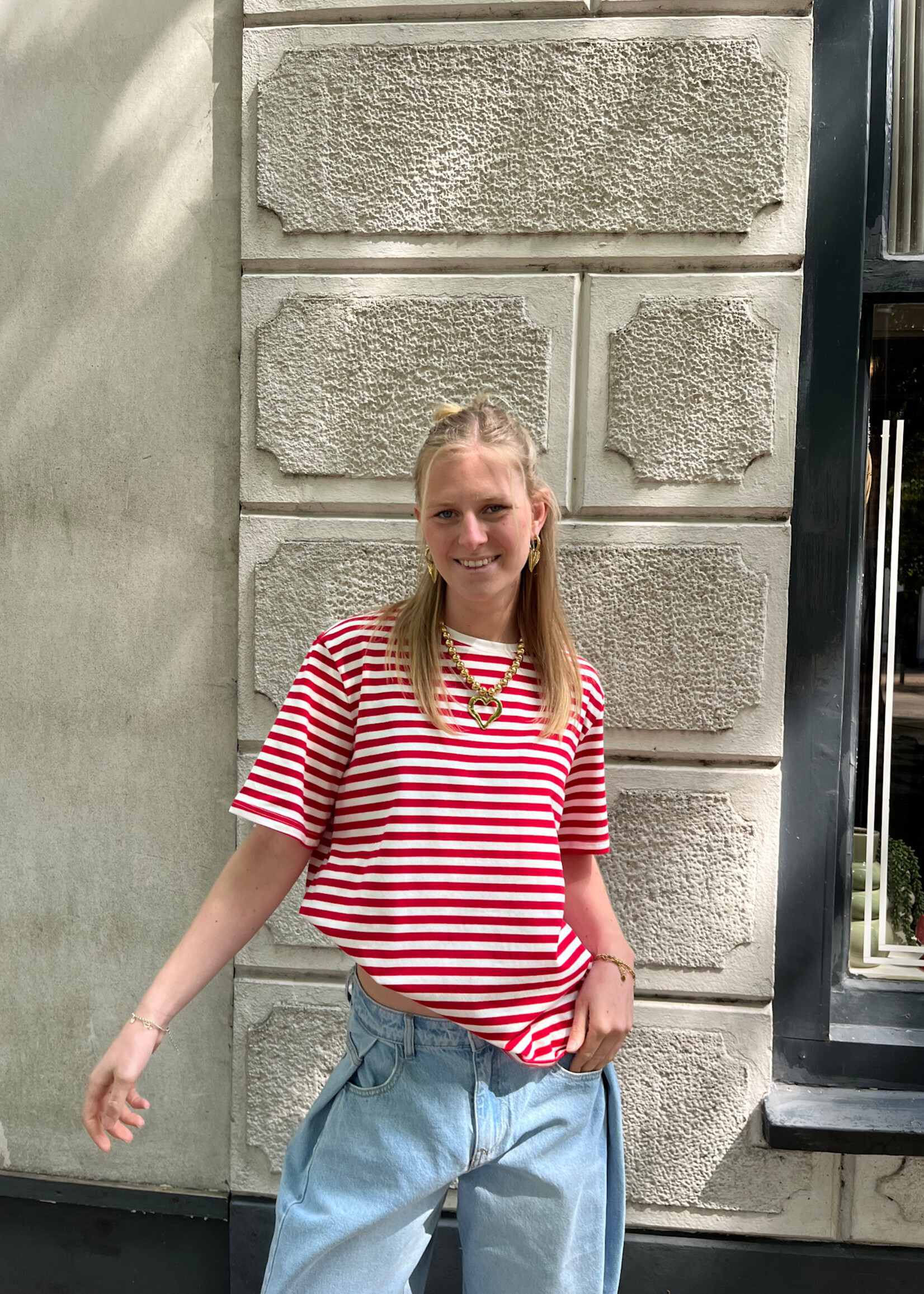 Flo Boutique T-shirt Mace Stripe Red