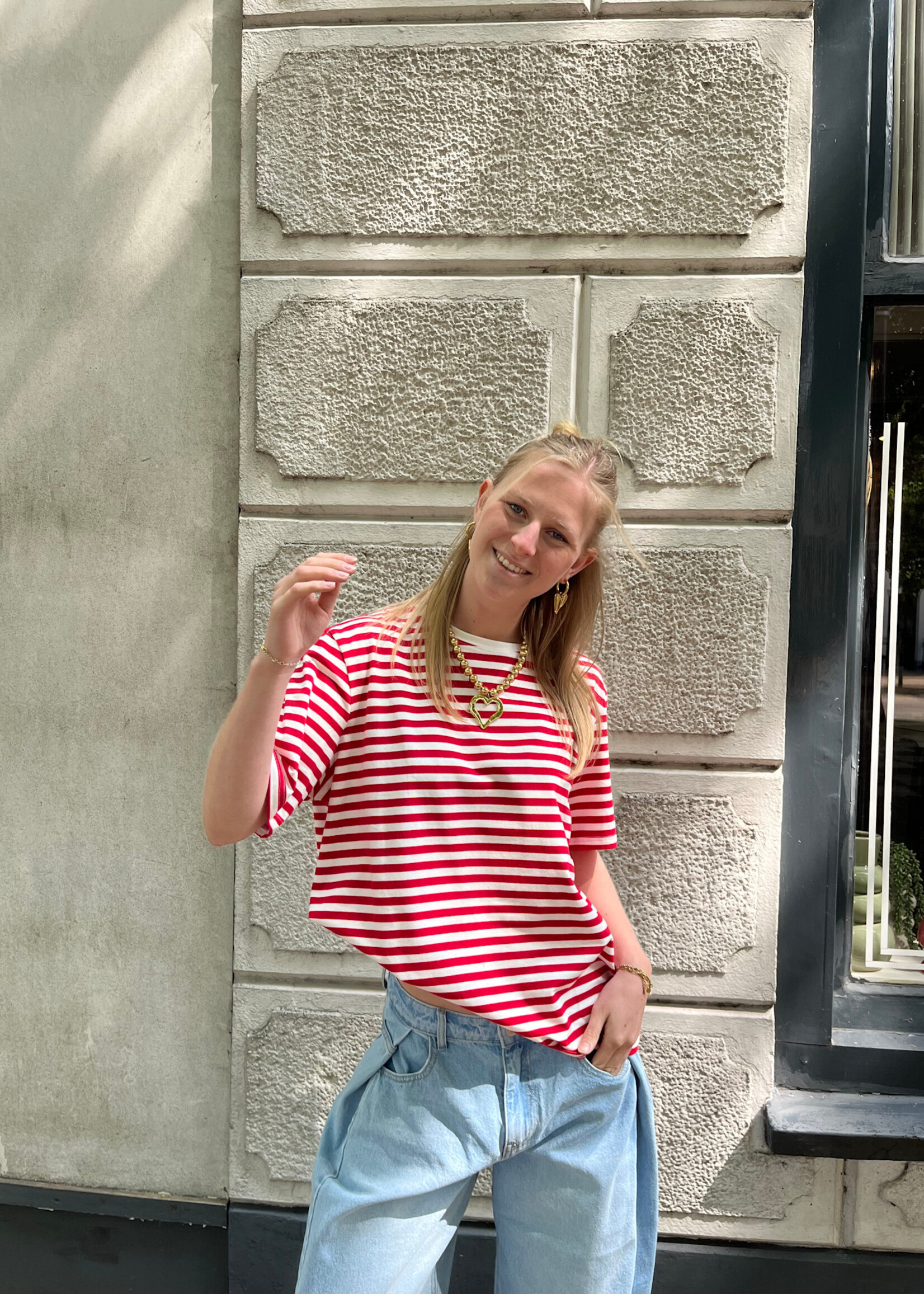 Flo Boutique T-shirt Mace Stripe Red
