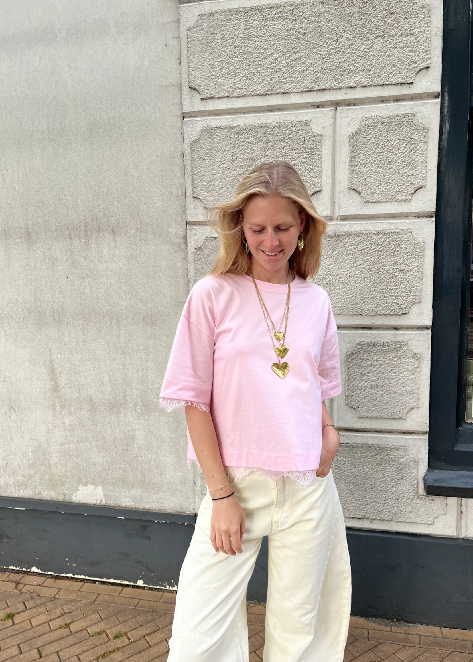 Flo Boutique Lace T-shirt Keet Pink