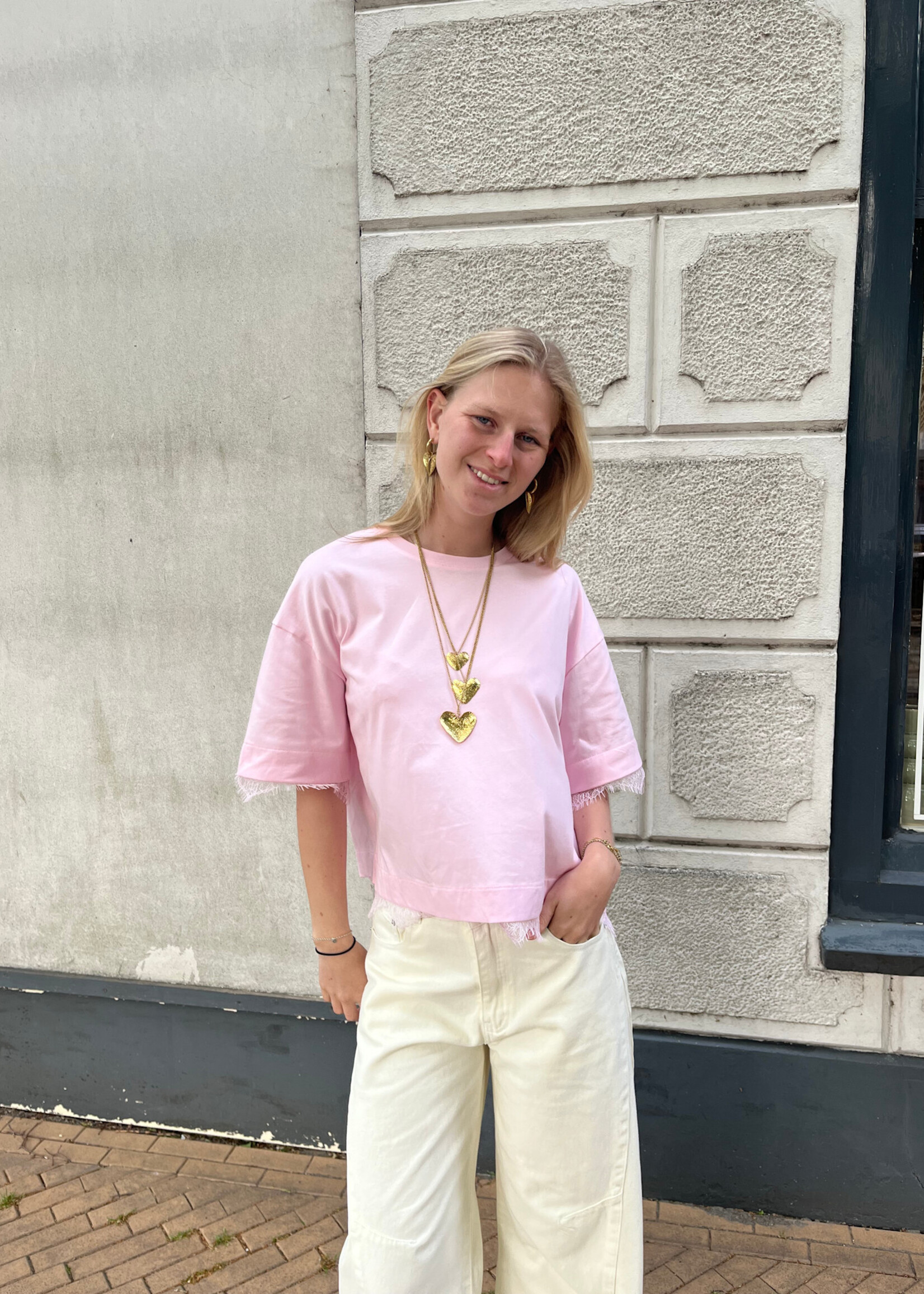 Flo Boutique Lace T-shirt Keet Pink