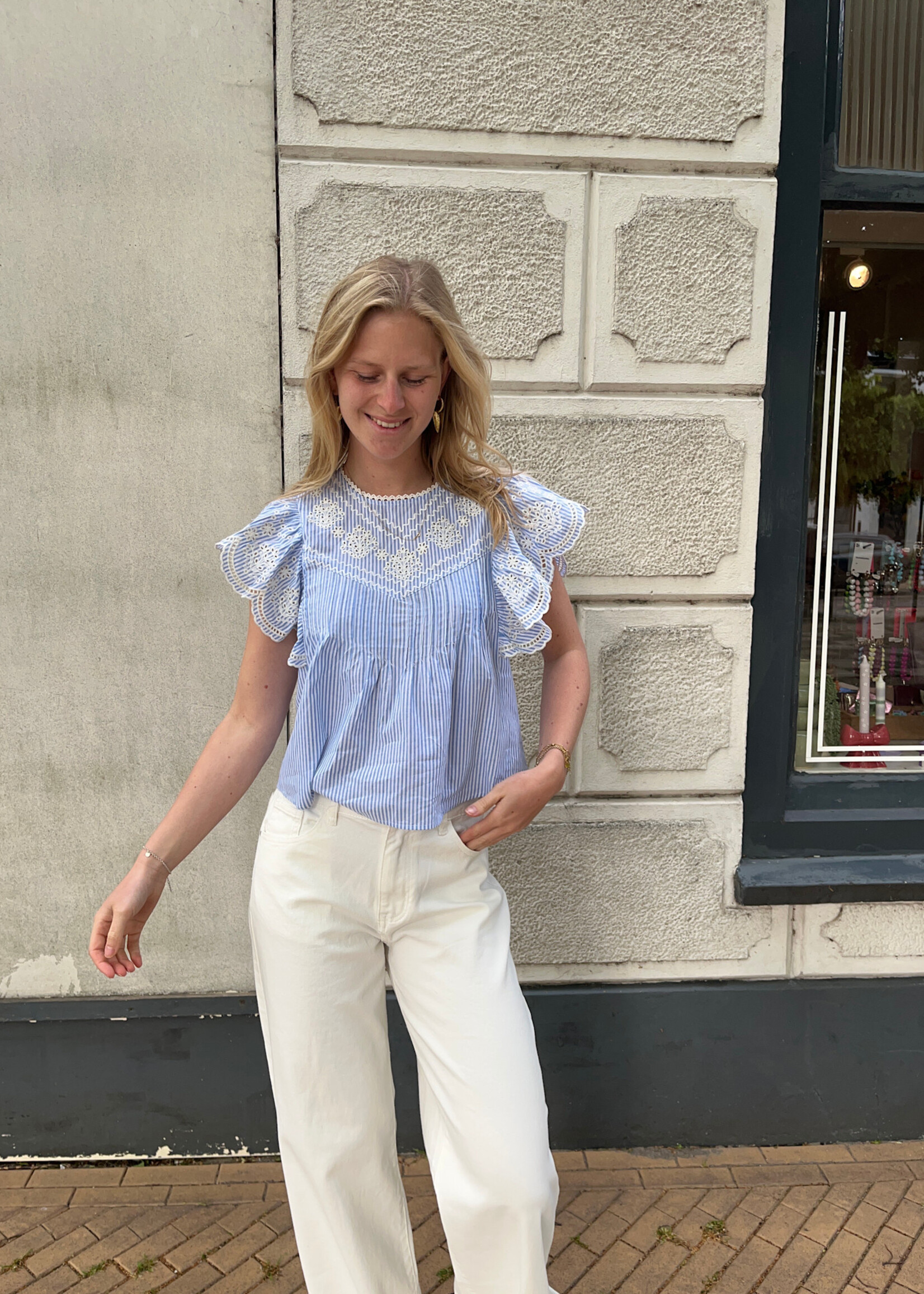 Flo Boutique Top Fien Blue/White