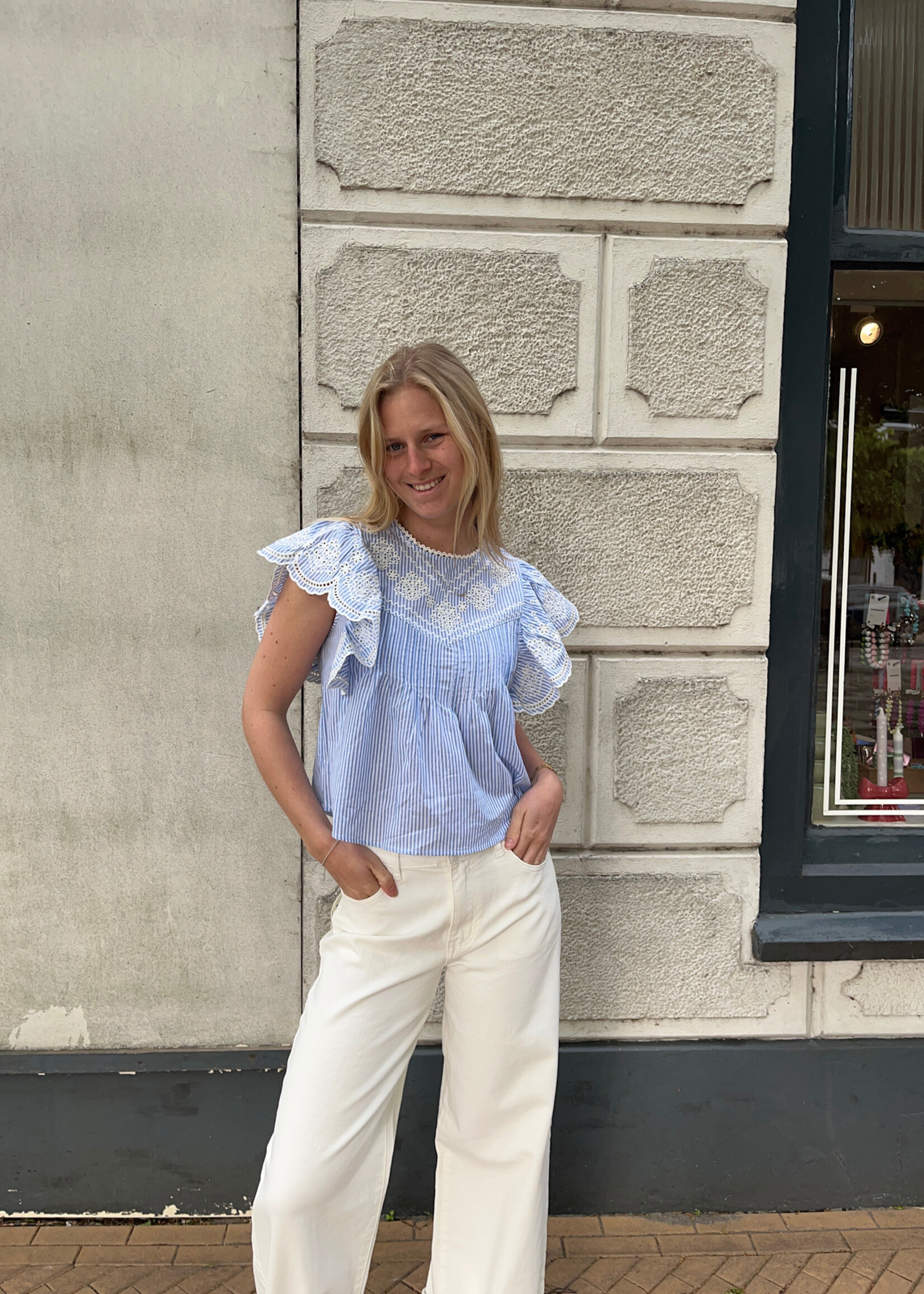 Flo Boutique Top Fien Blue/White