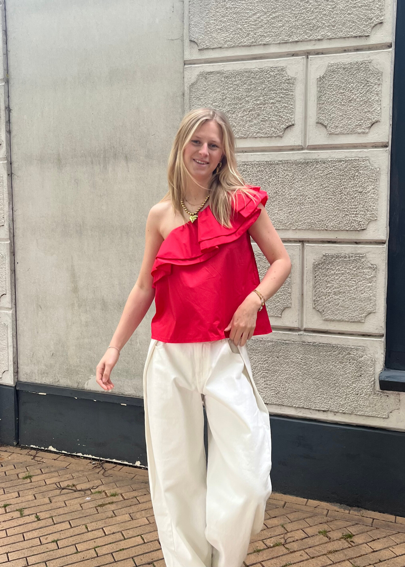 Flo Boutique One Shoulder Top Vivere Red
