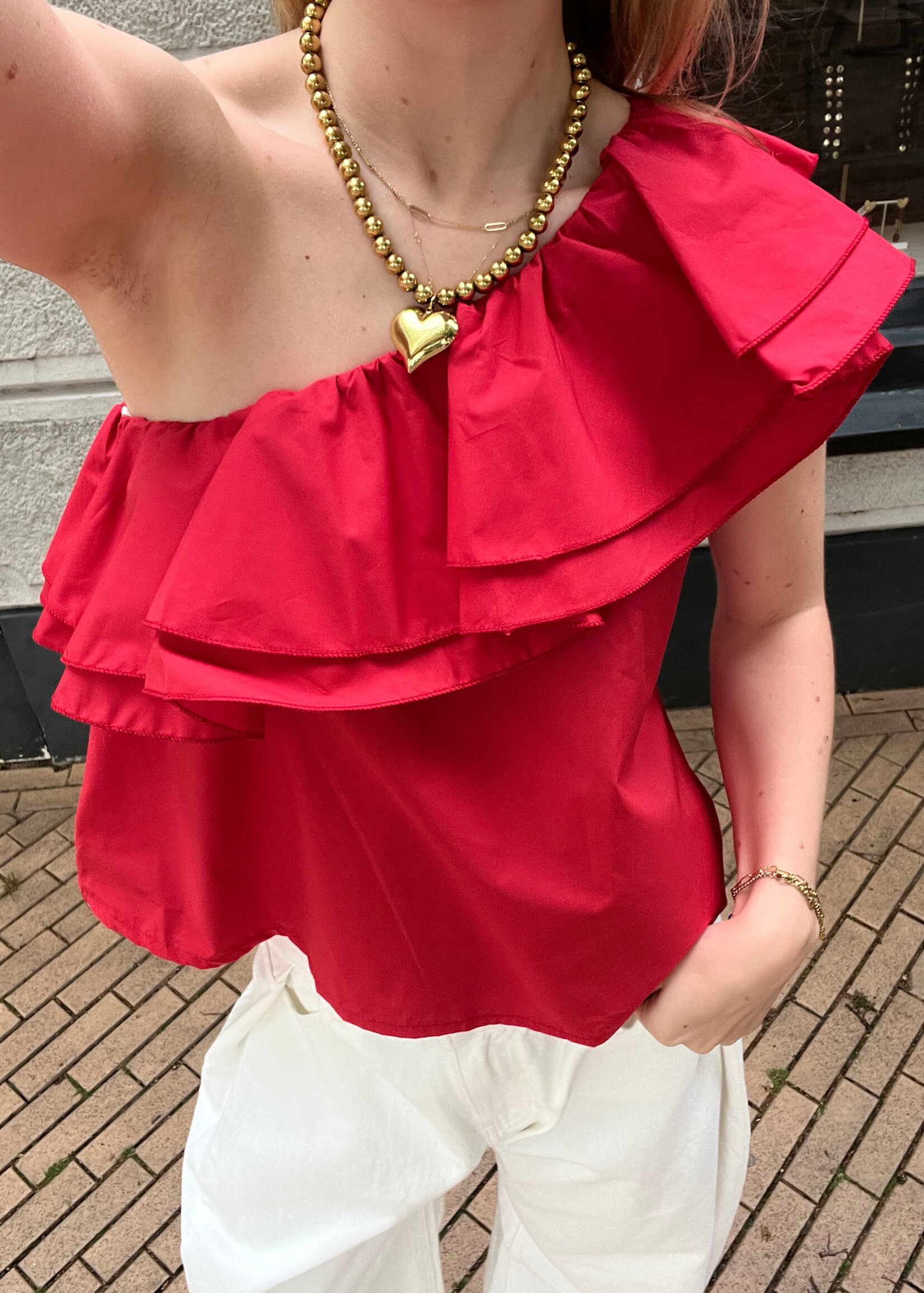 Flo Boutique One Shoulder Top Vivere Red