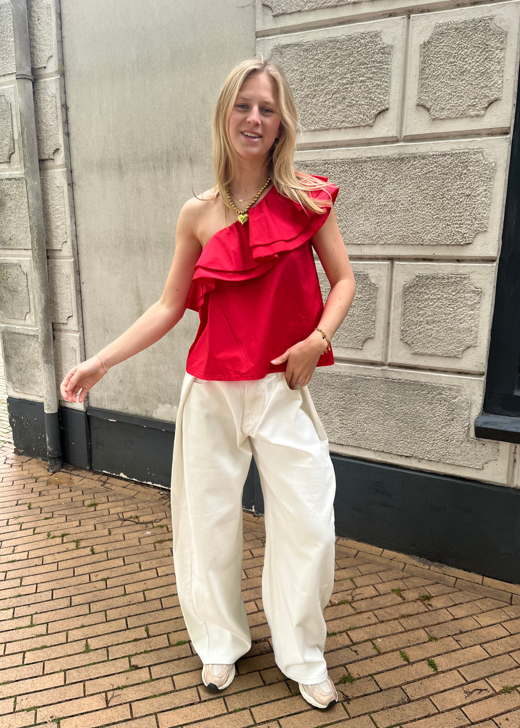 Flo Boutique One Shoulder Top Vivere Red