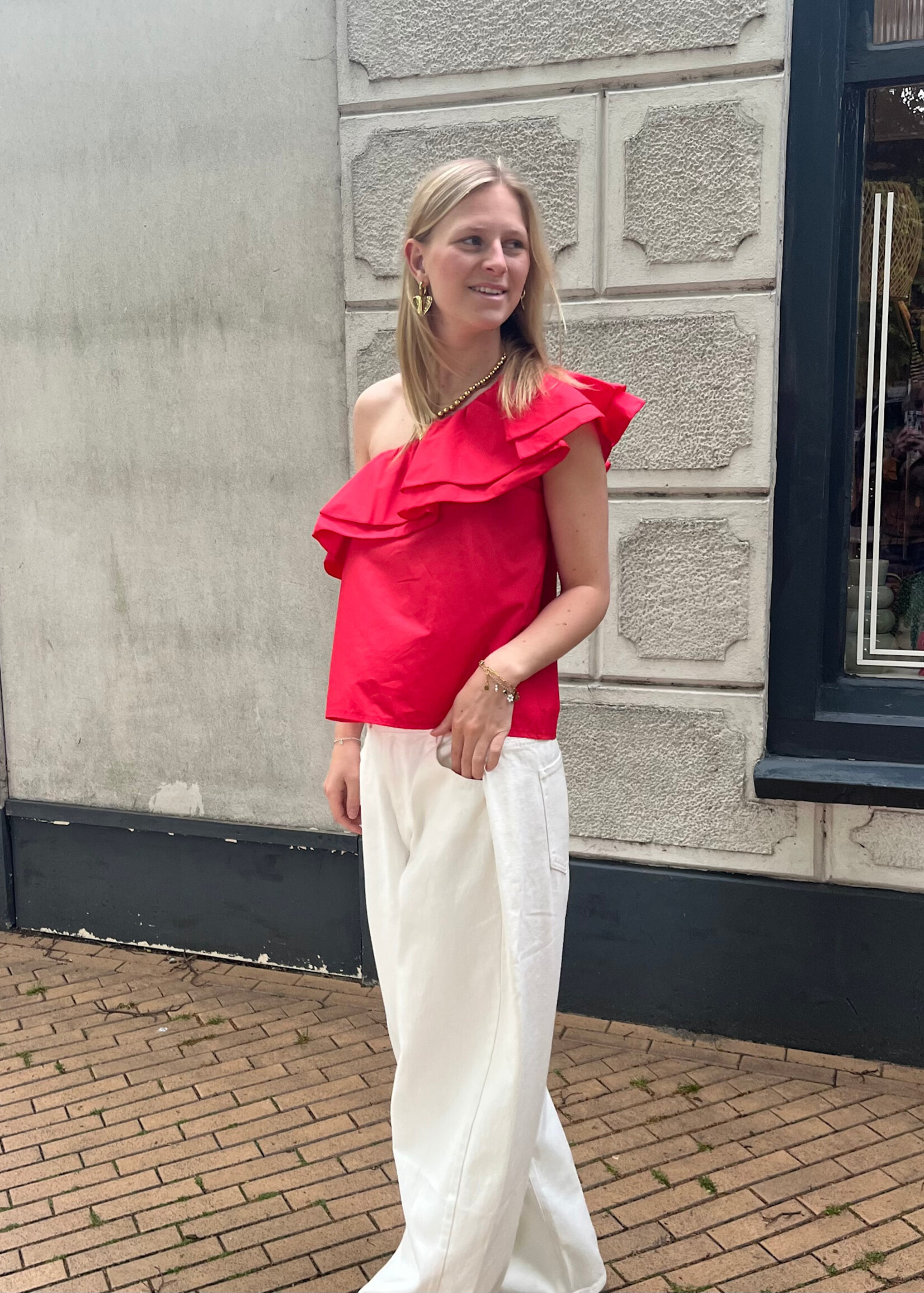 Flo Boutique One Shoulder Top Vivere Red