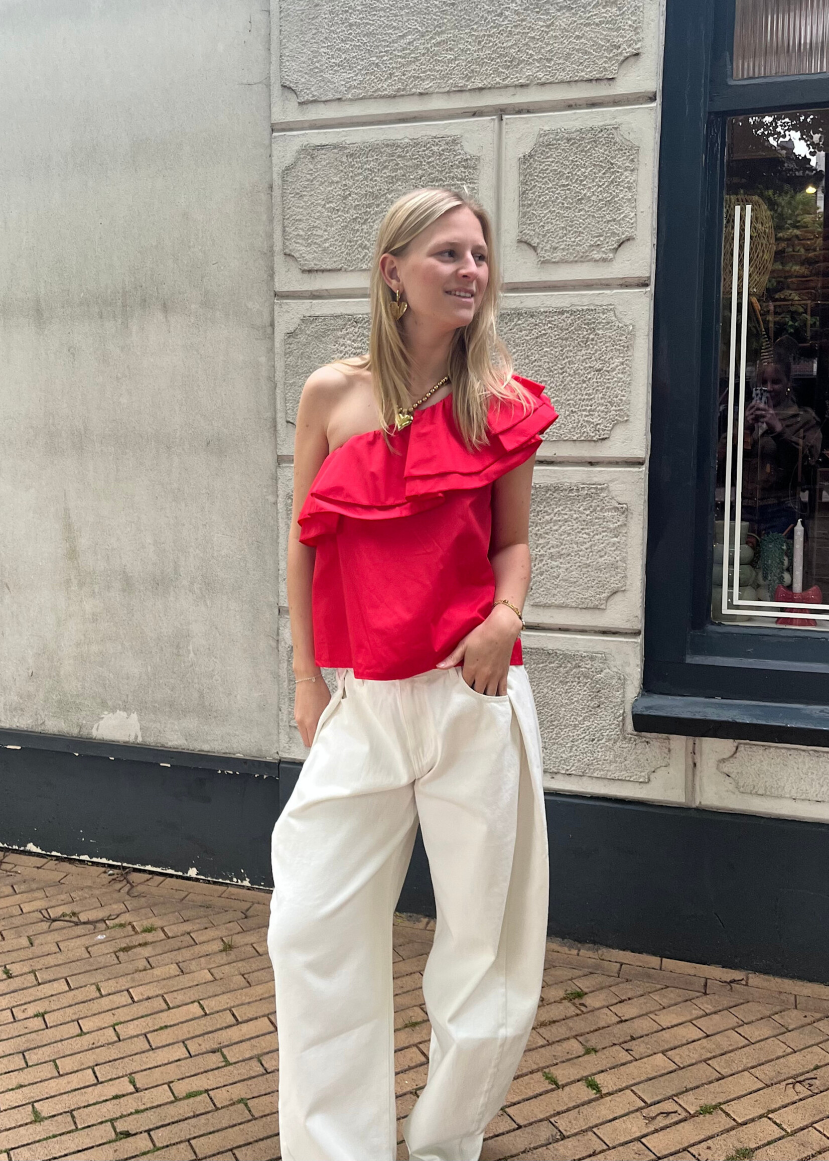 Flo Boutique One Shoulder Top Vivere Red