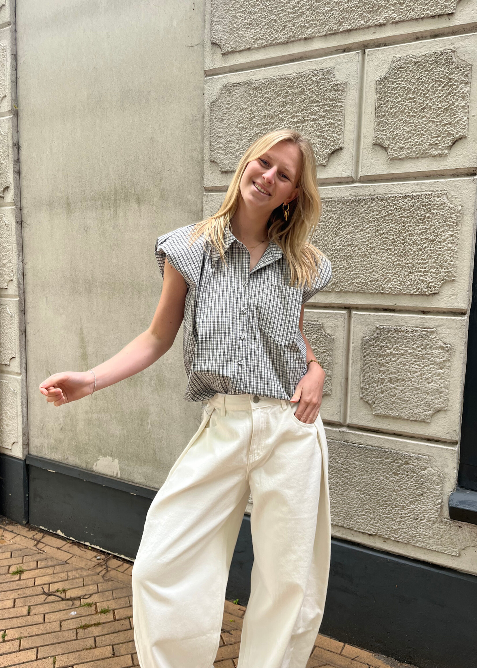 Flo Boutique Ruit Blouse Mies Black
