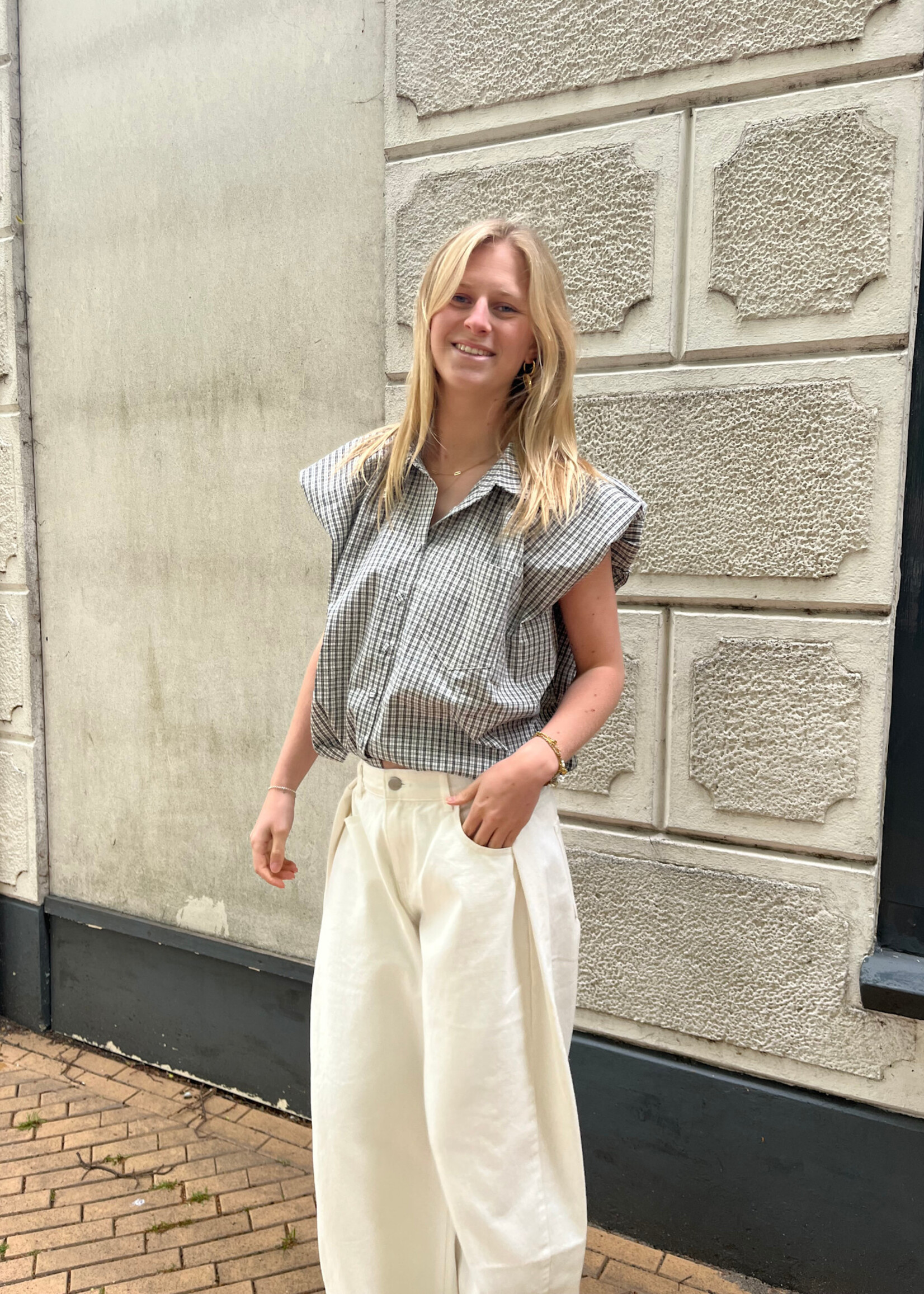 Flo Boutique Ruit Blouse Mies Black