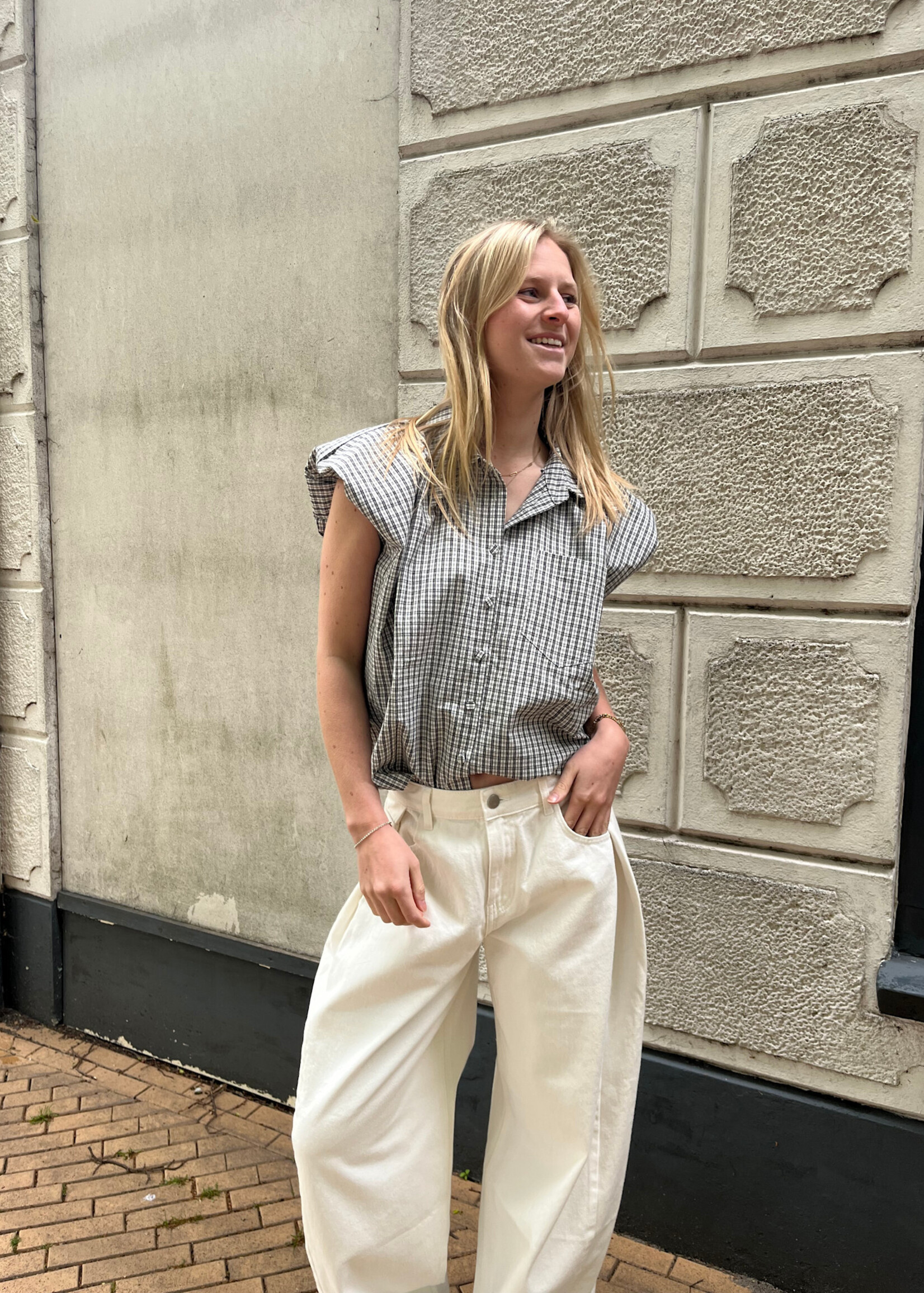 Flo Boutique Ruit Blouse Mies Black