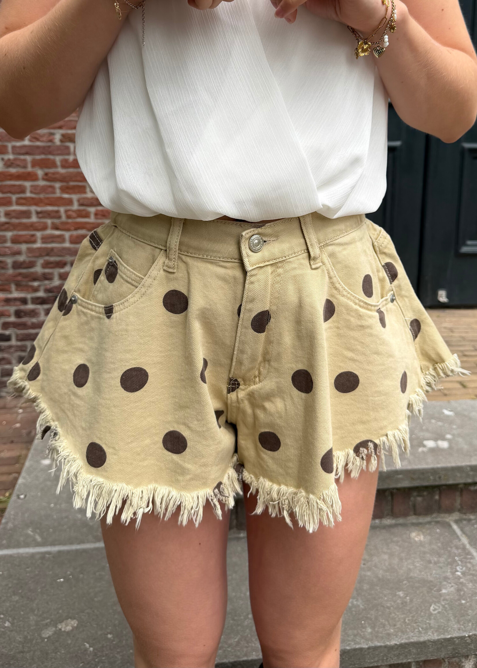 Flo Boutique Denim Short Stevie Dots Taupe