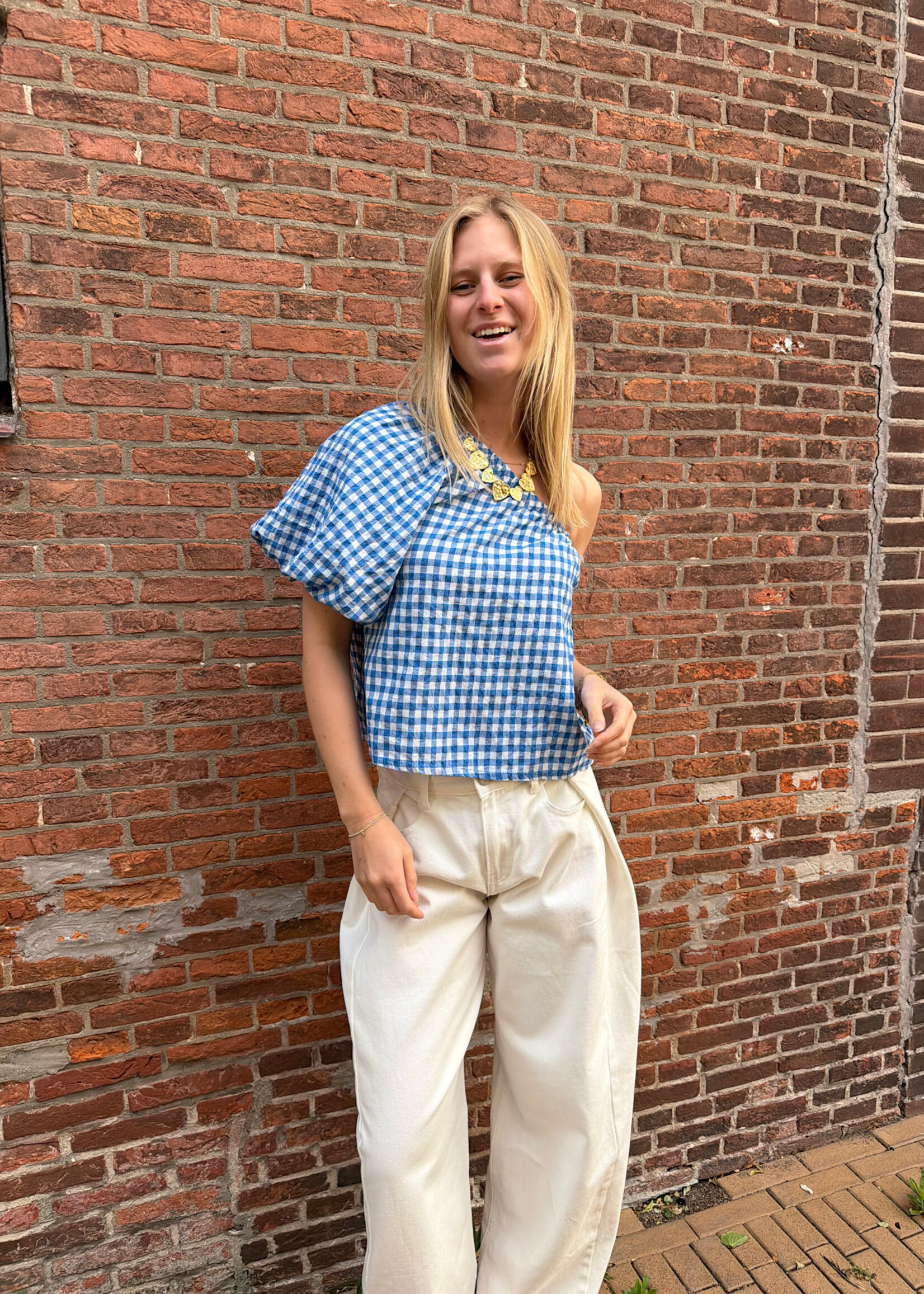 Flo Boutique Top Bowie Checked Blue