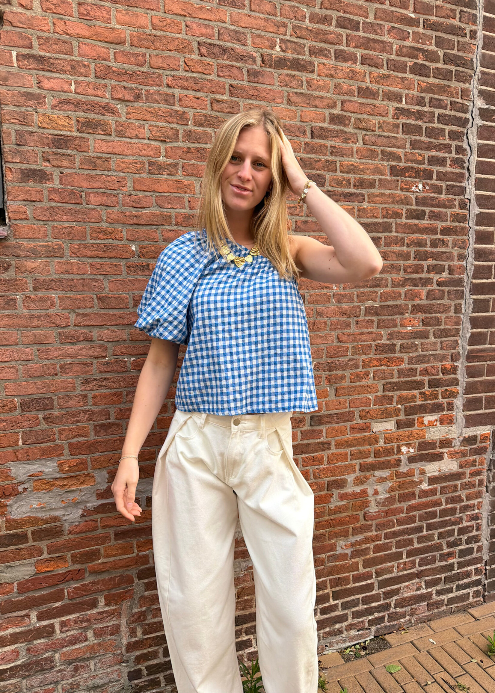 Flo Boutique Top Bowie Checked Blue