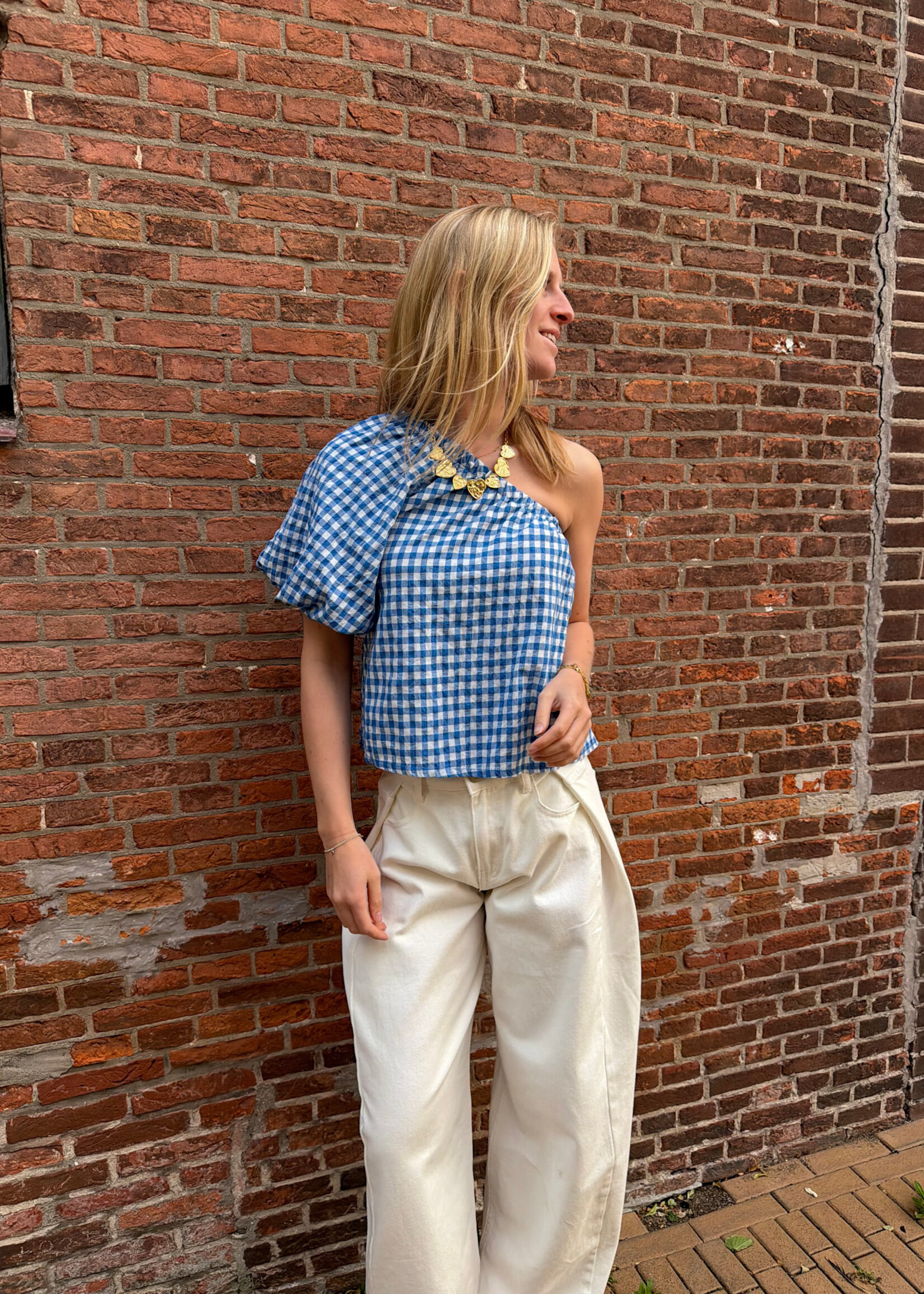 Flo Boutique Top Bowie Checked Blue