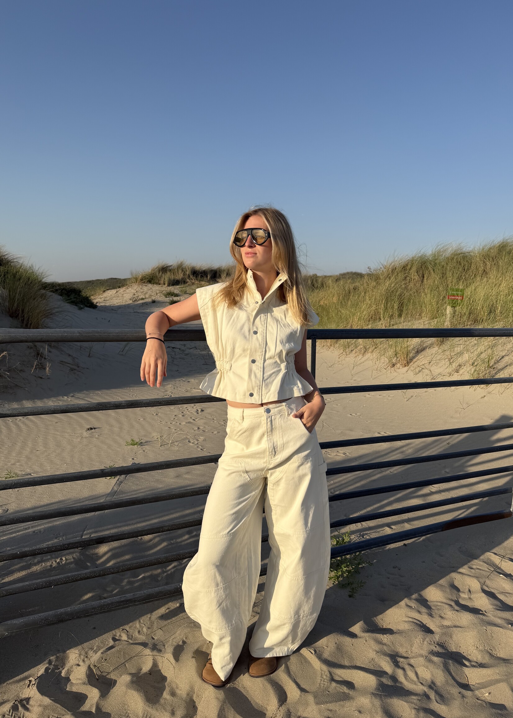 Flo Boutique Denim Top Leva Off-White