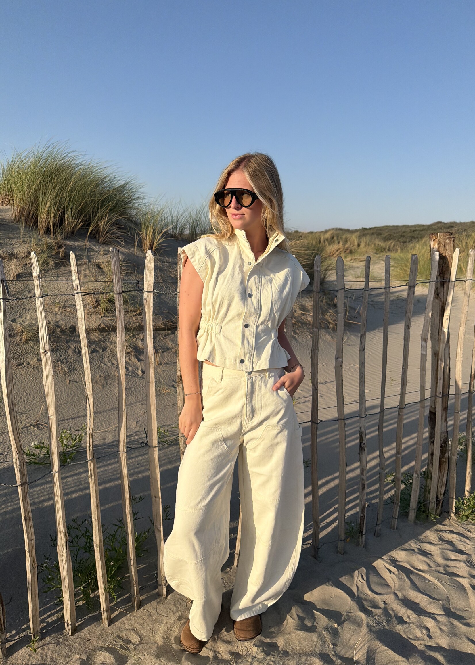 Flo Boutique Denim Top Leva Off-White