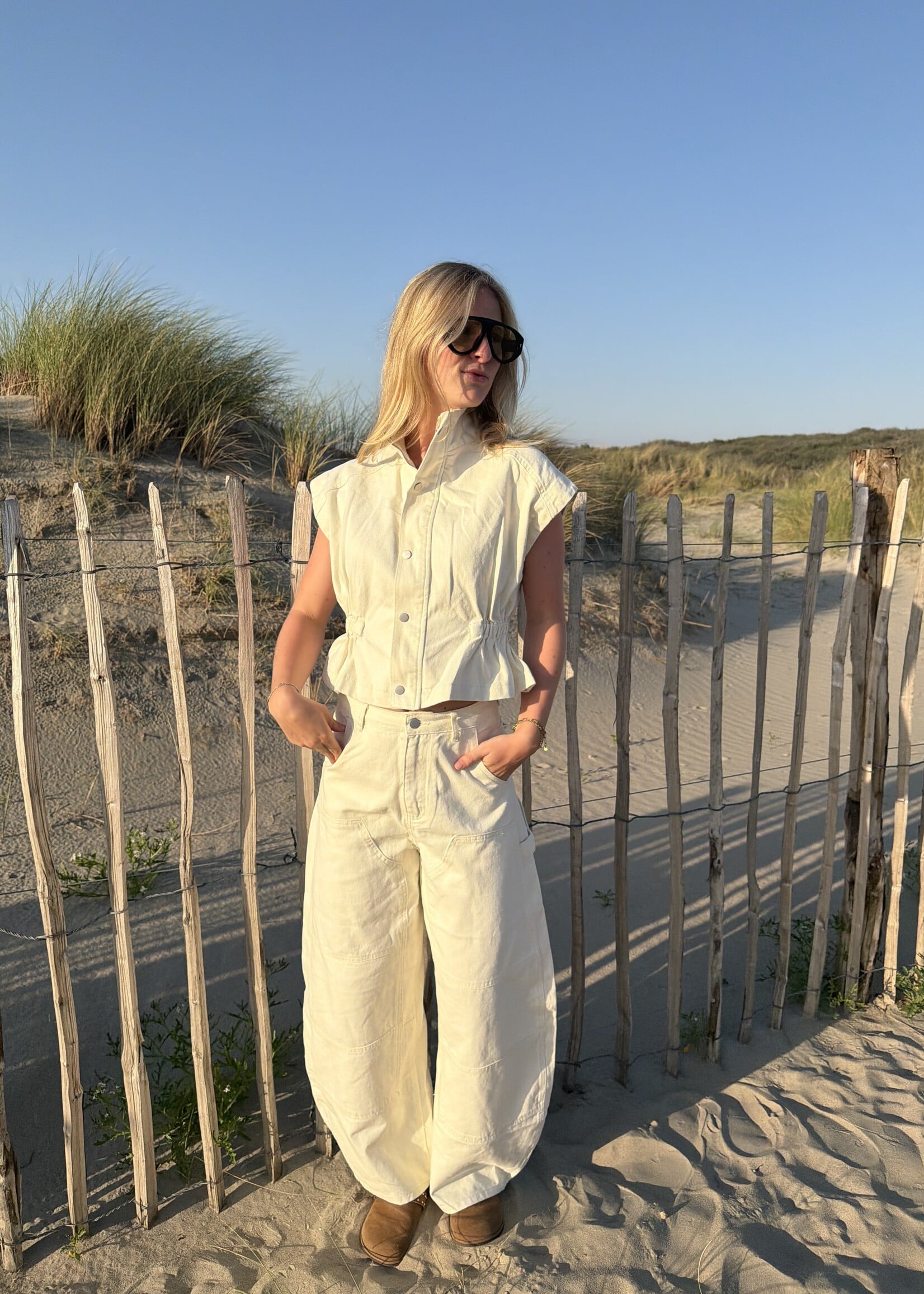 Flo Boutique Denim Top Leva Off-White