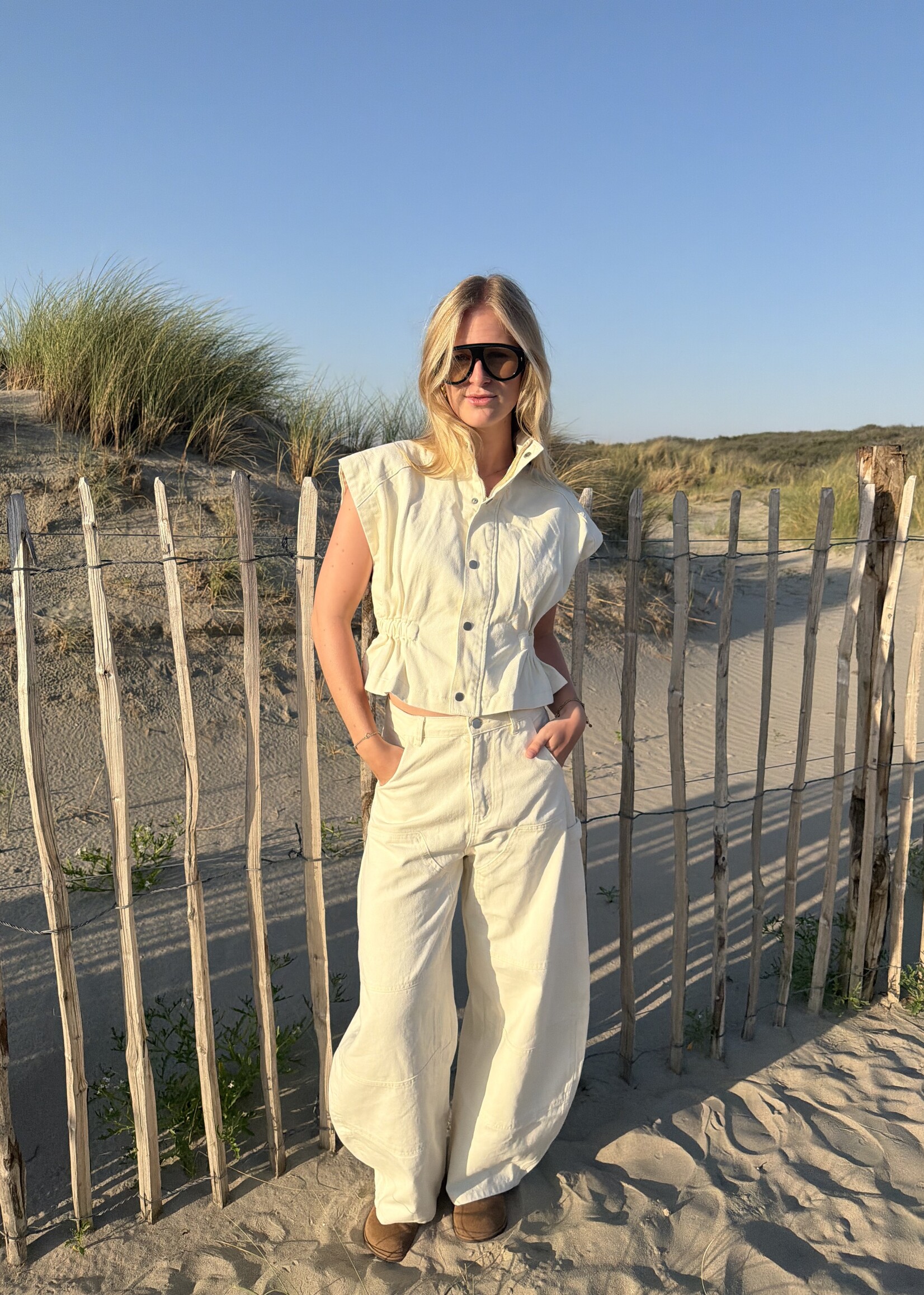 Flo Boutique Denim Top Leva Off-White