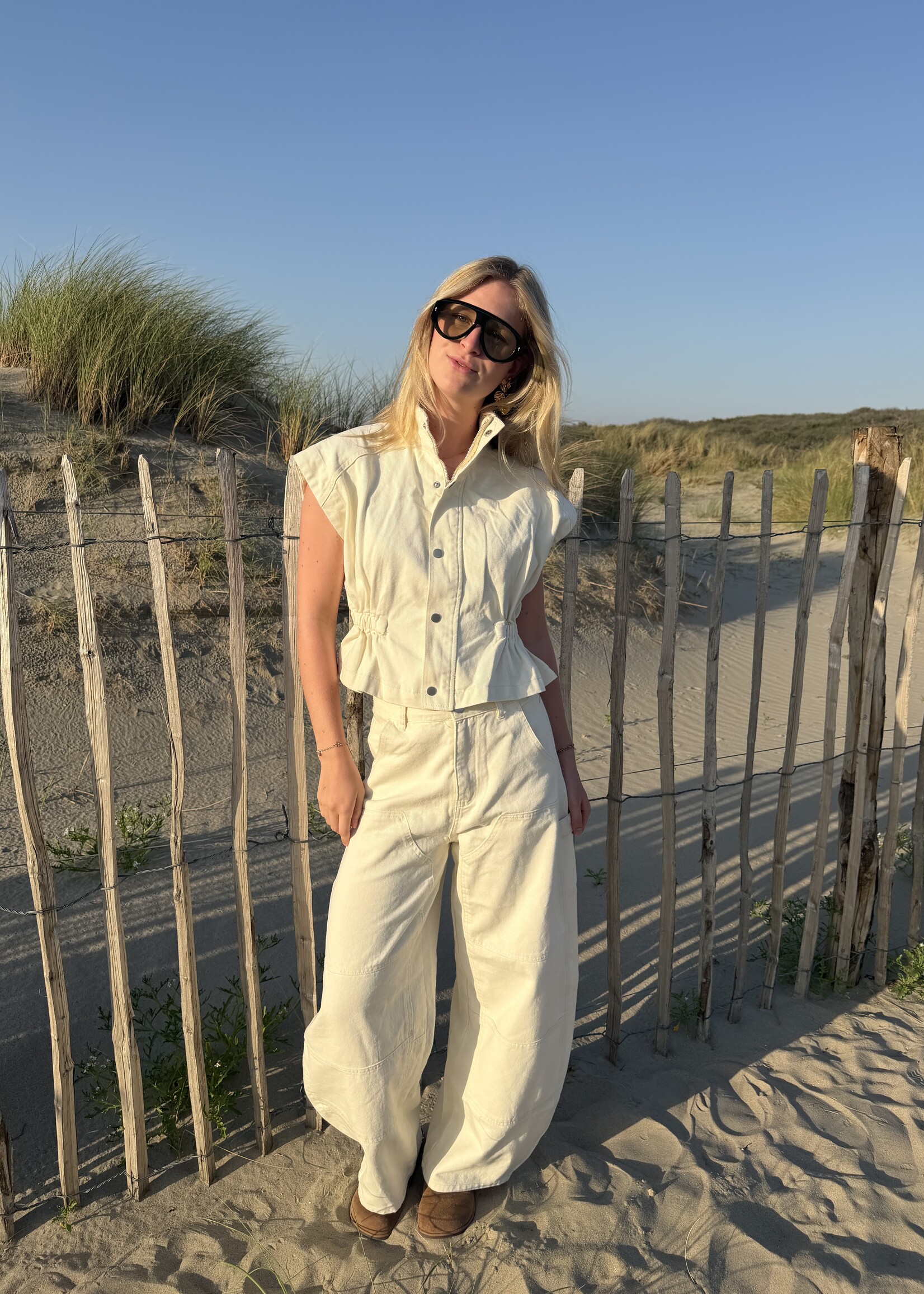 Flo Boutique Denim Top Leva Off-White