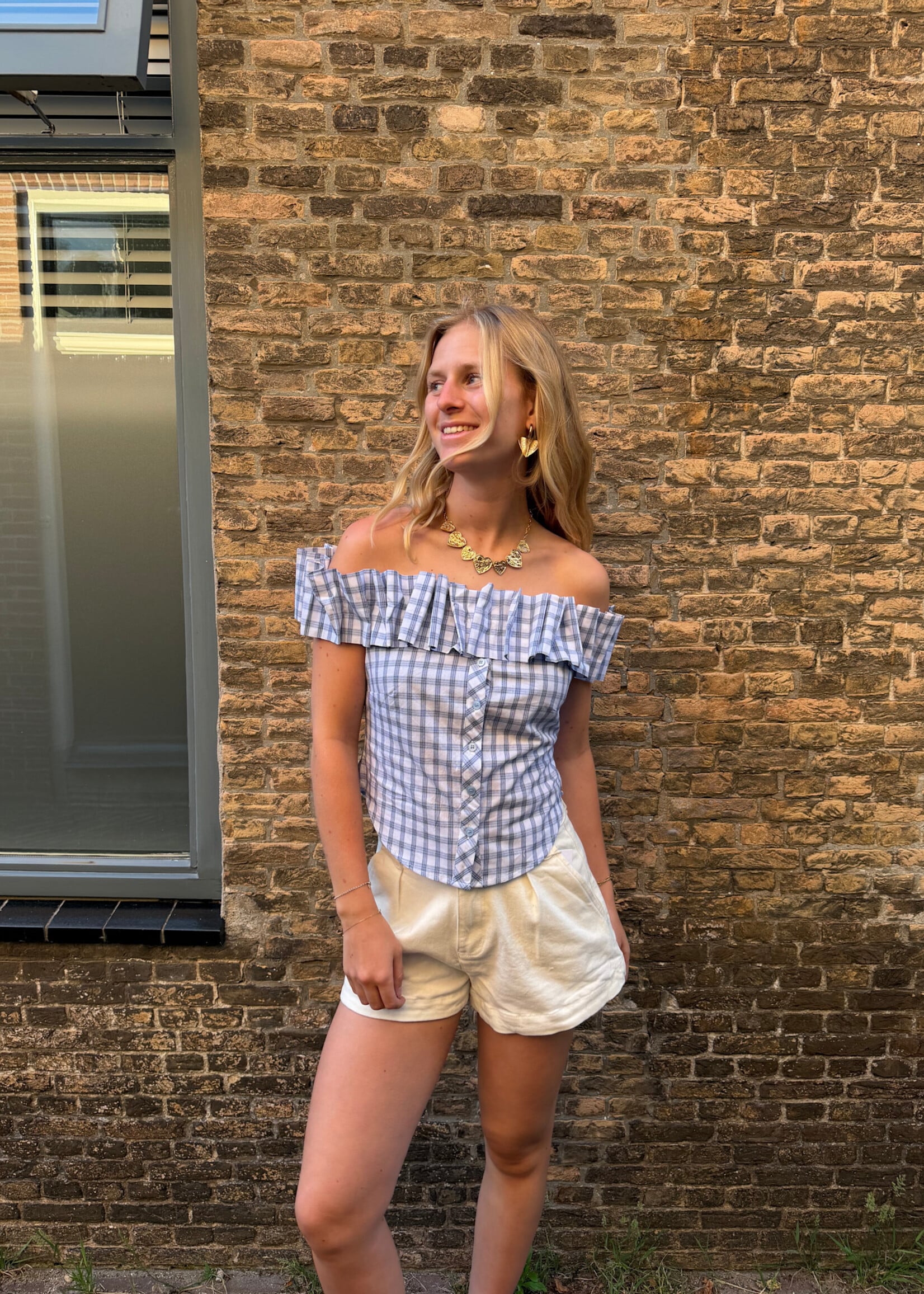 Flo Boutique Top Aaf Checked Blue/White