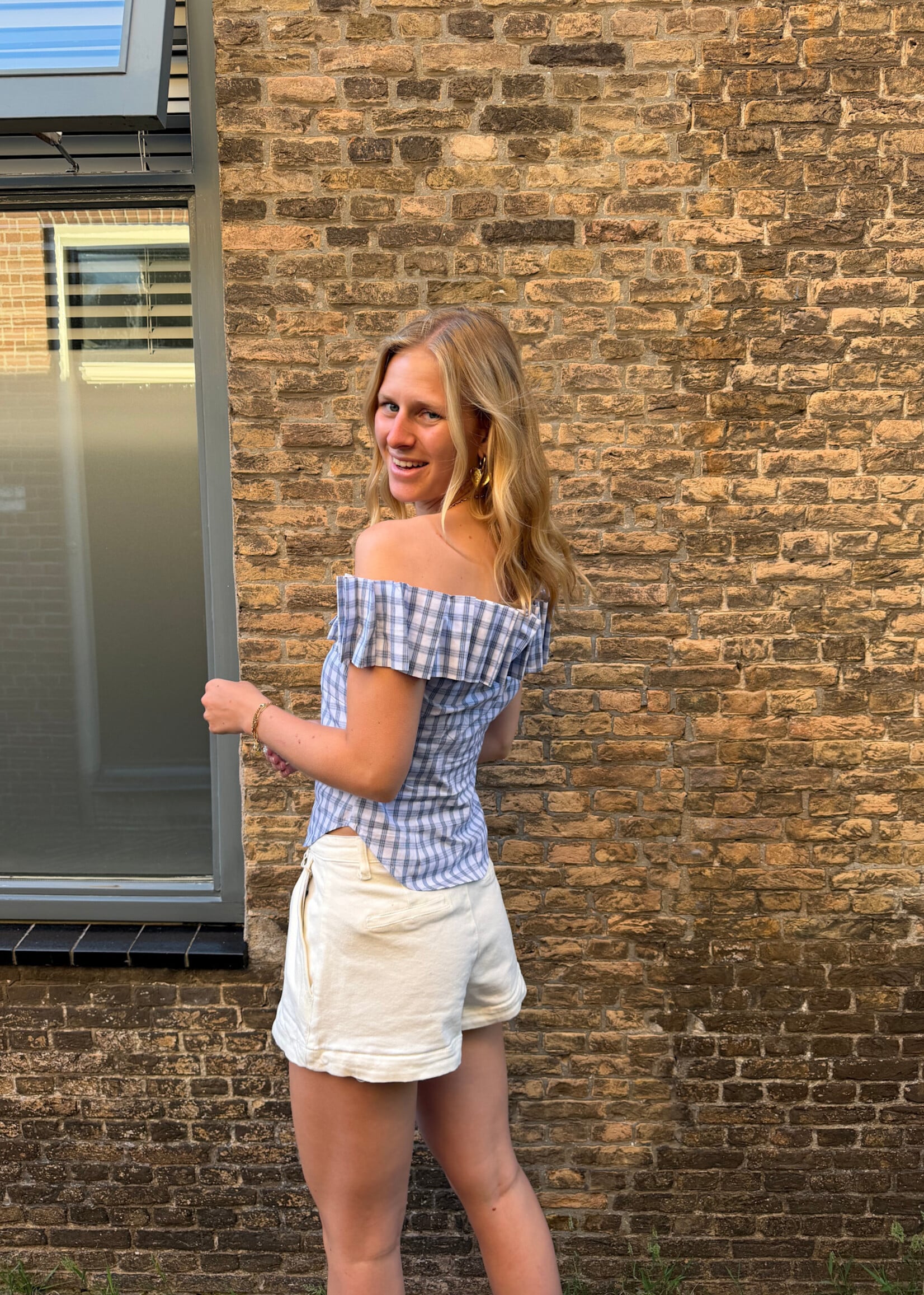 Flo Boutique Top Aaf Checked Blue/White